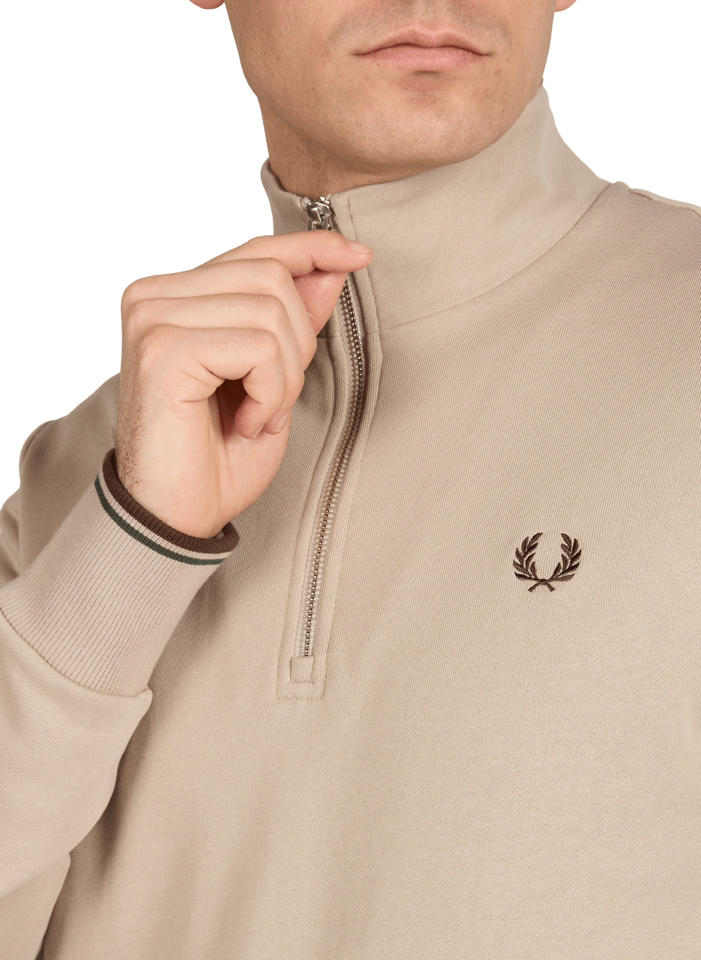 Sweatshirt col montant en coton FRED PERRY Beige