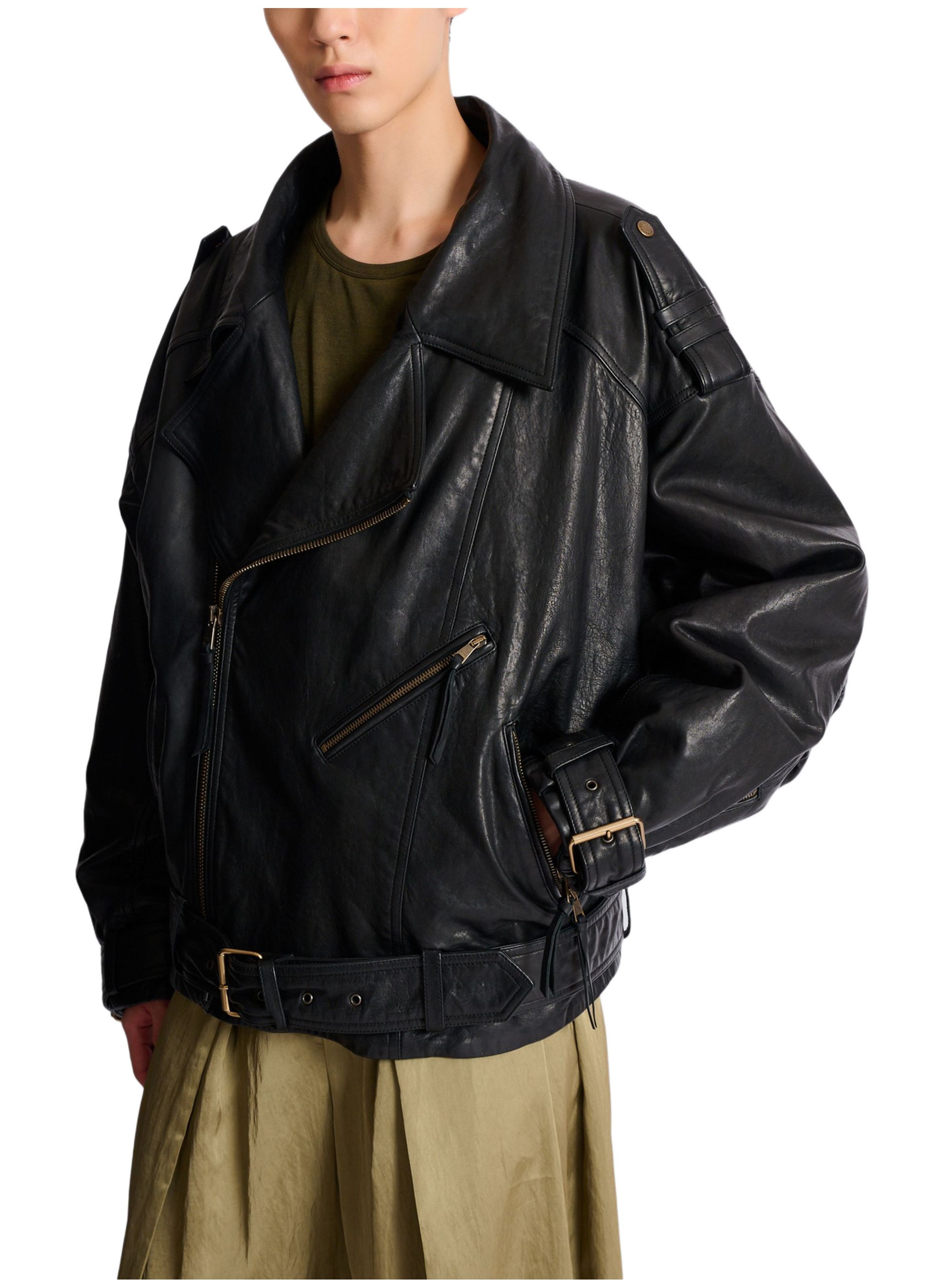 Veste biker en cuir d’agneau BALMAIN Noir