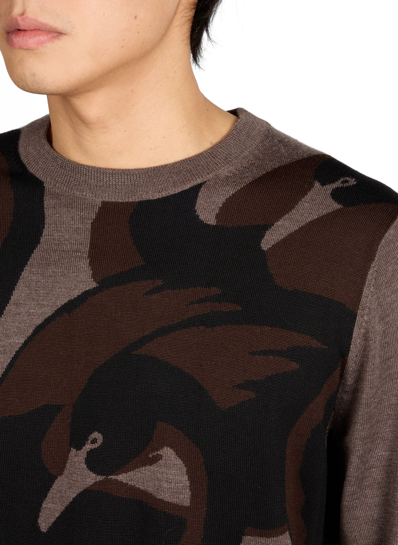 Straight printed sweater in merino wool and silk Brown