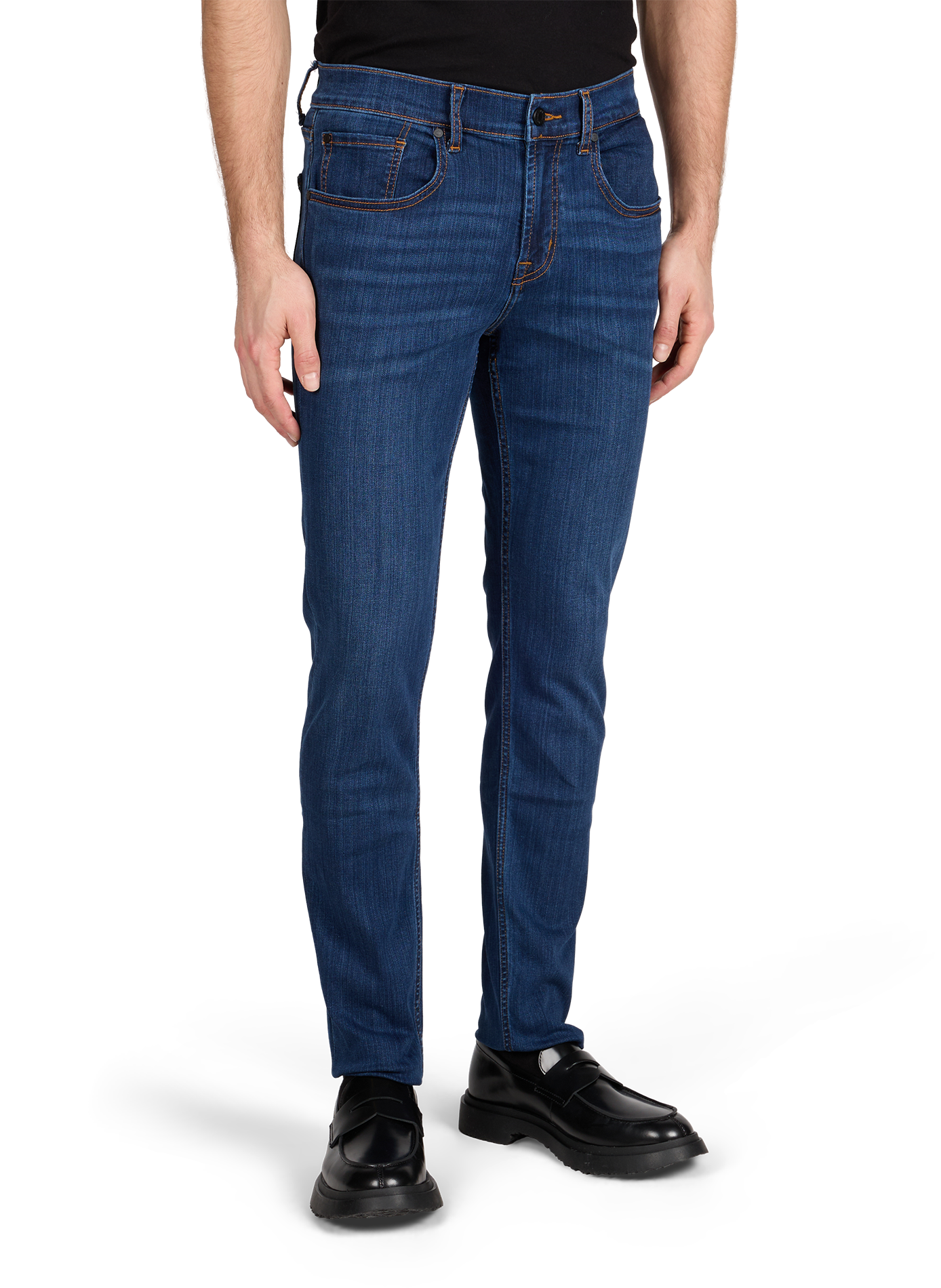 Jean slim en coton mélangé 7 FOR ALL MANKIND Bleu