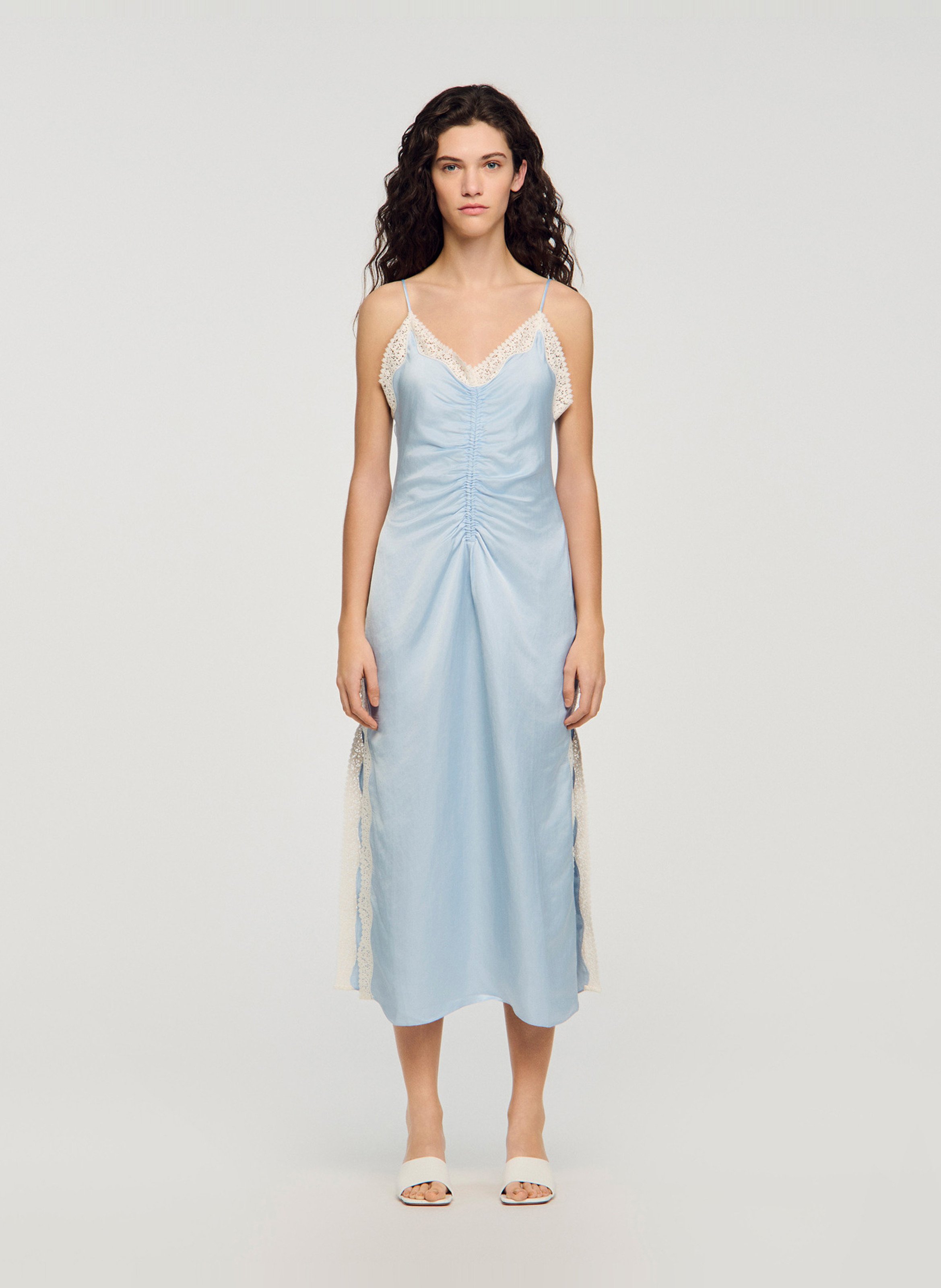 Robe midi col v SANDRO Bleu