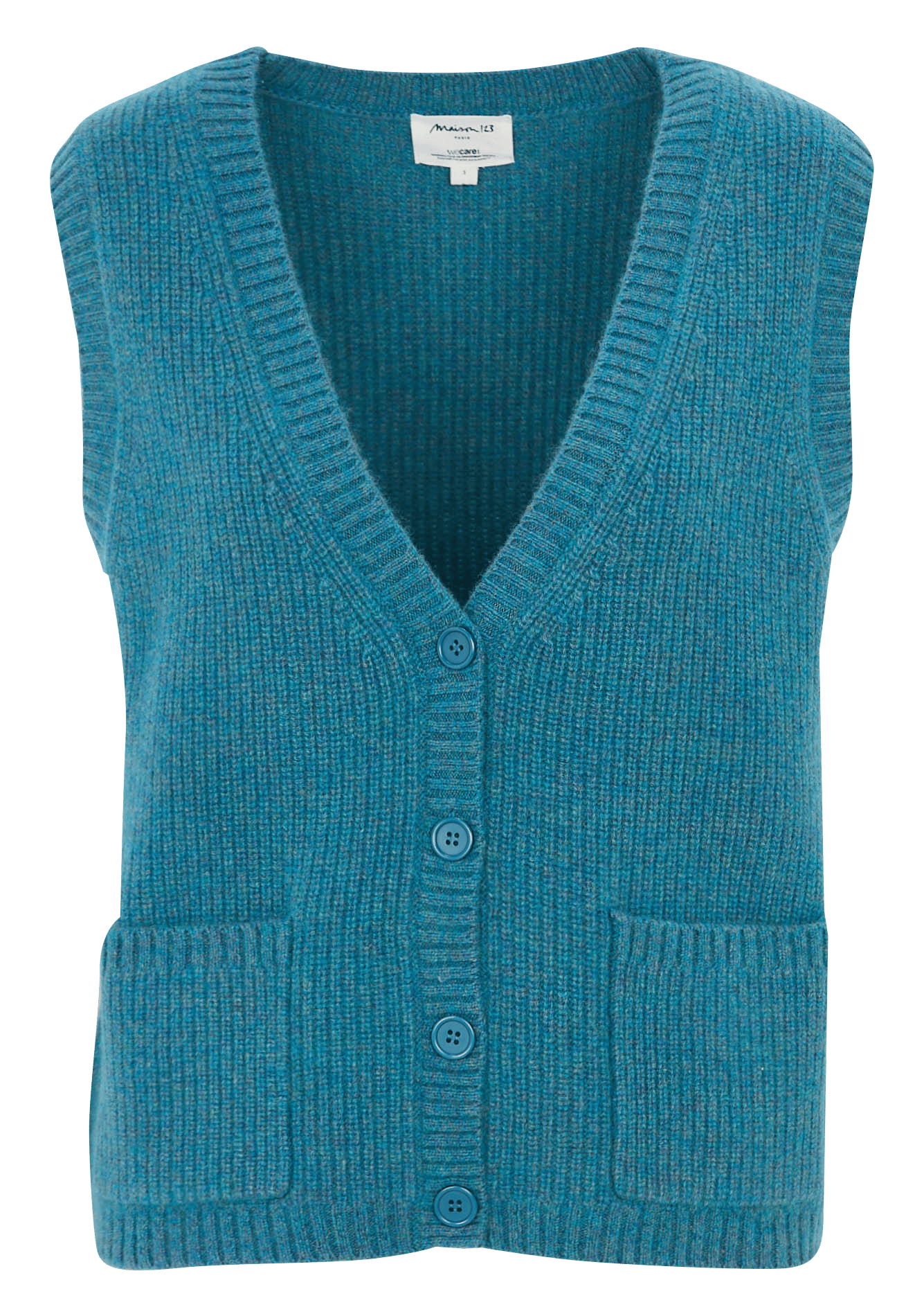 Gilet col rond en laine et en cachemire mélangés paco MAISON 123 Bleu