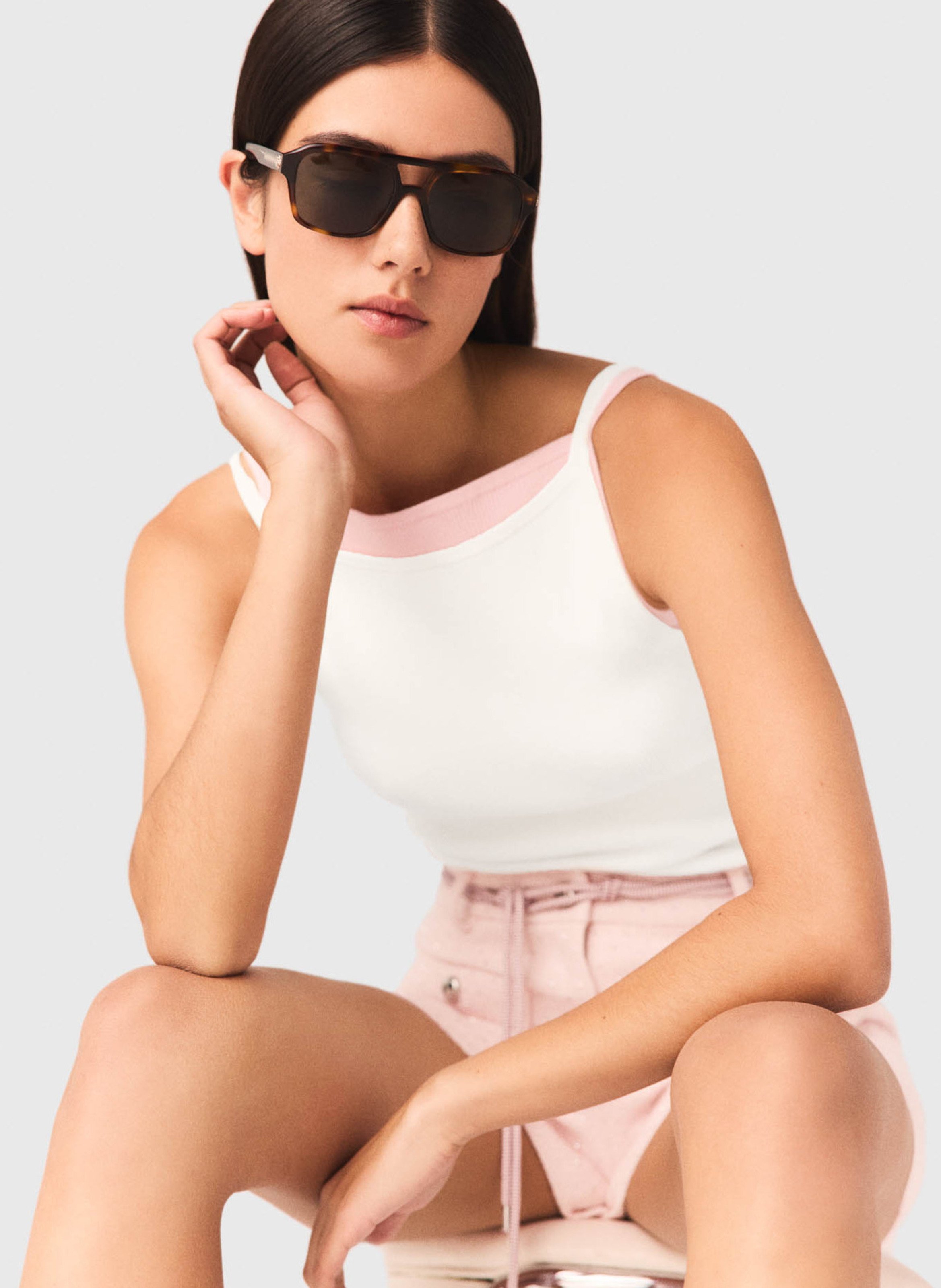 Top ajusté côtelé en coton mélangé MAJE Blanc