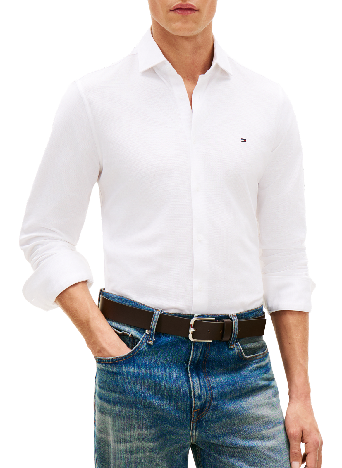 Slim logo cotton shirt TOMMY HILFIGER White