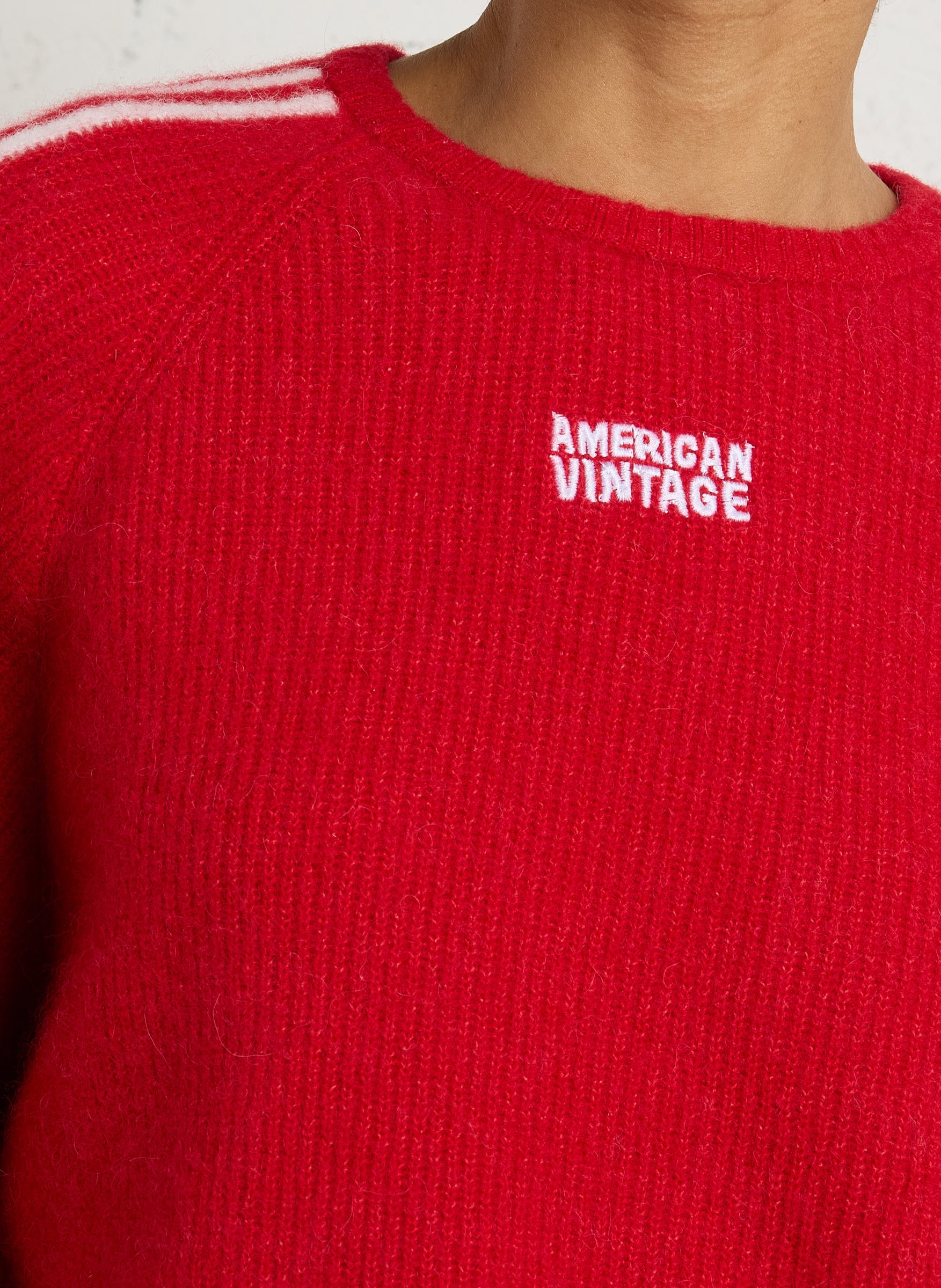 Pull ample col rond brodé en alpaga mélangé vitow AMERICAN VINTAGE Rouge