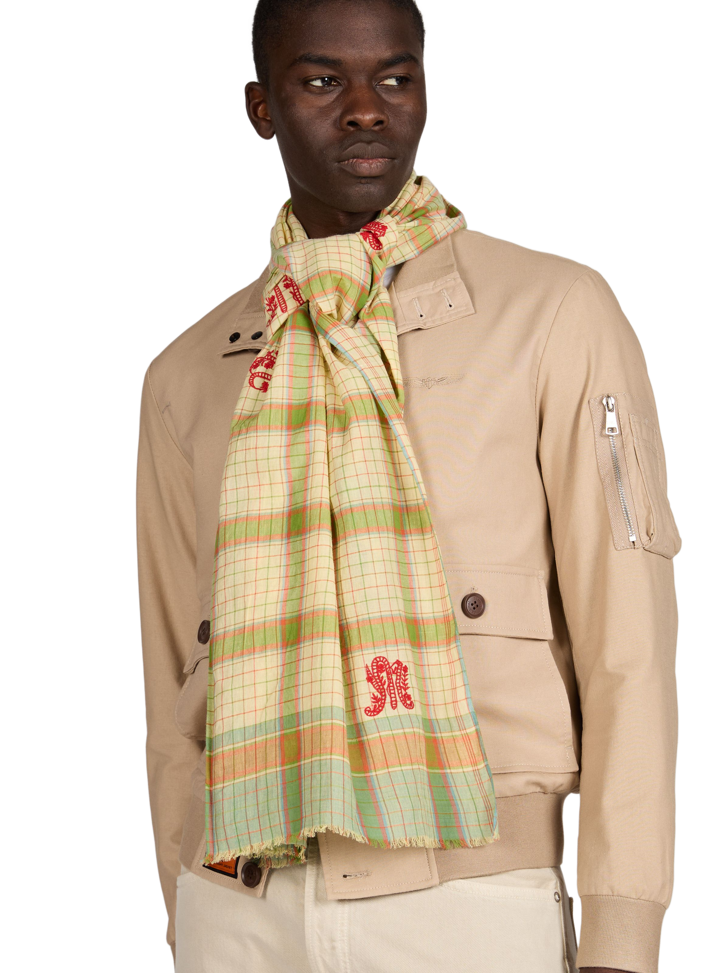 Checkered Alphabet Cotton Scarf MOISMONT Green