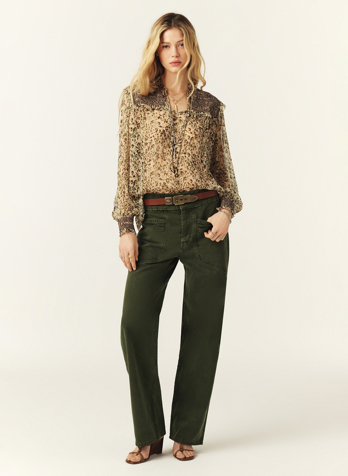 Pantalon droit en coton mélangé fima BA&SH Kaki