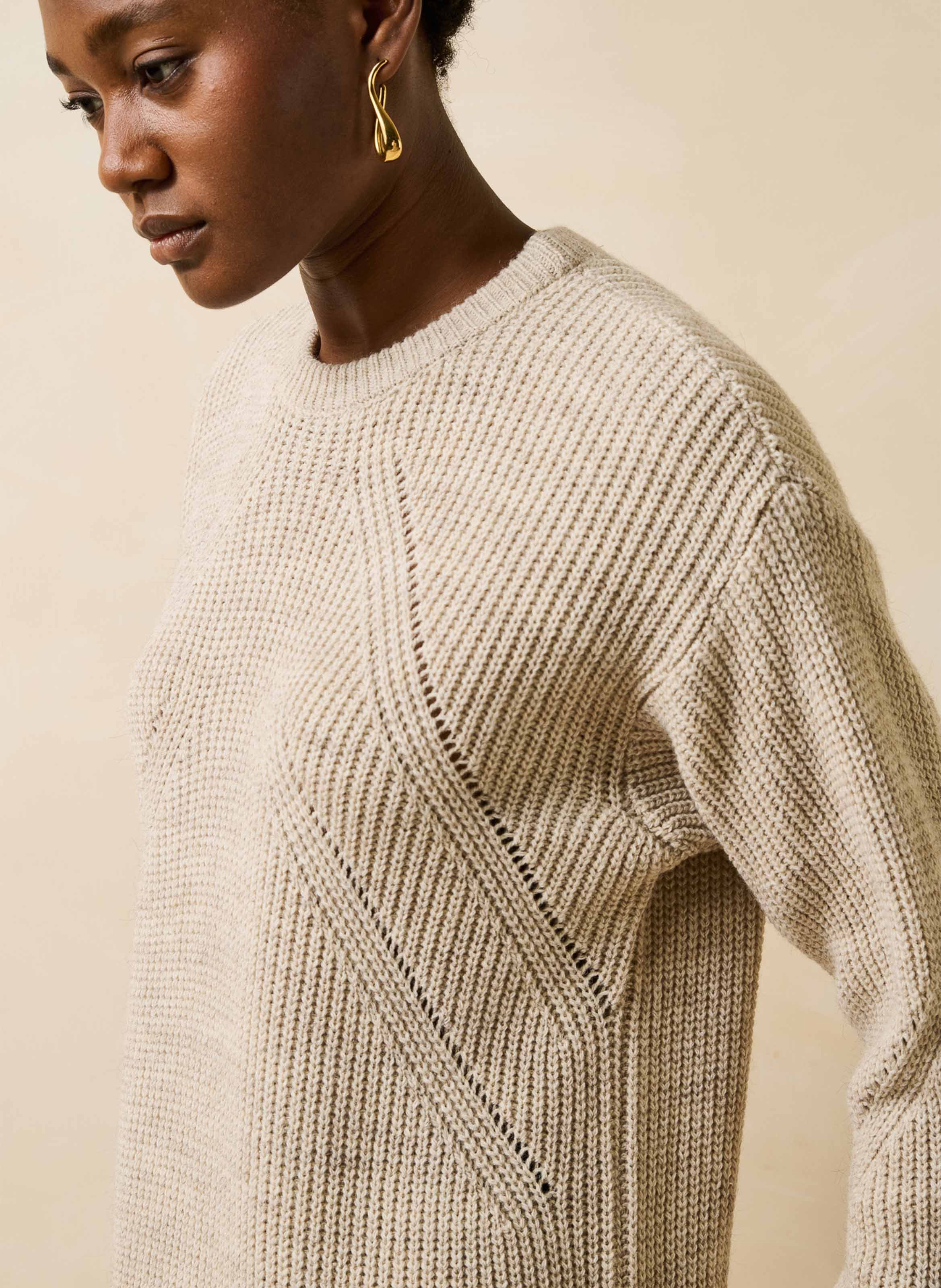 Gebreide jurk met ronde hals LA FEE MARABOUTEE Beige