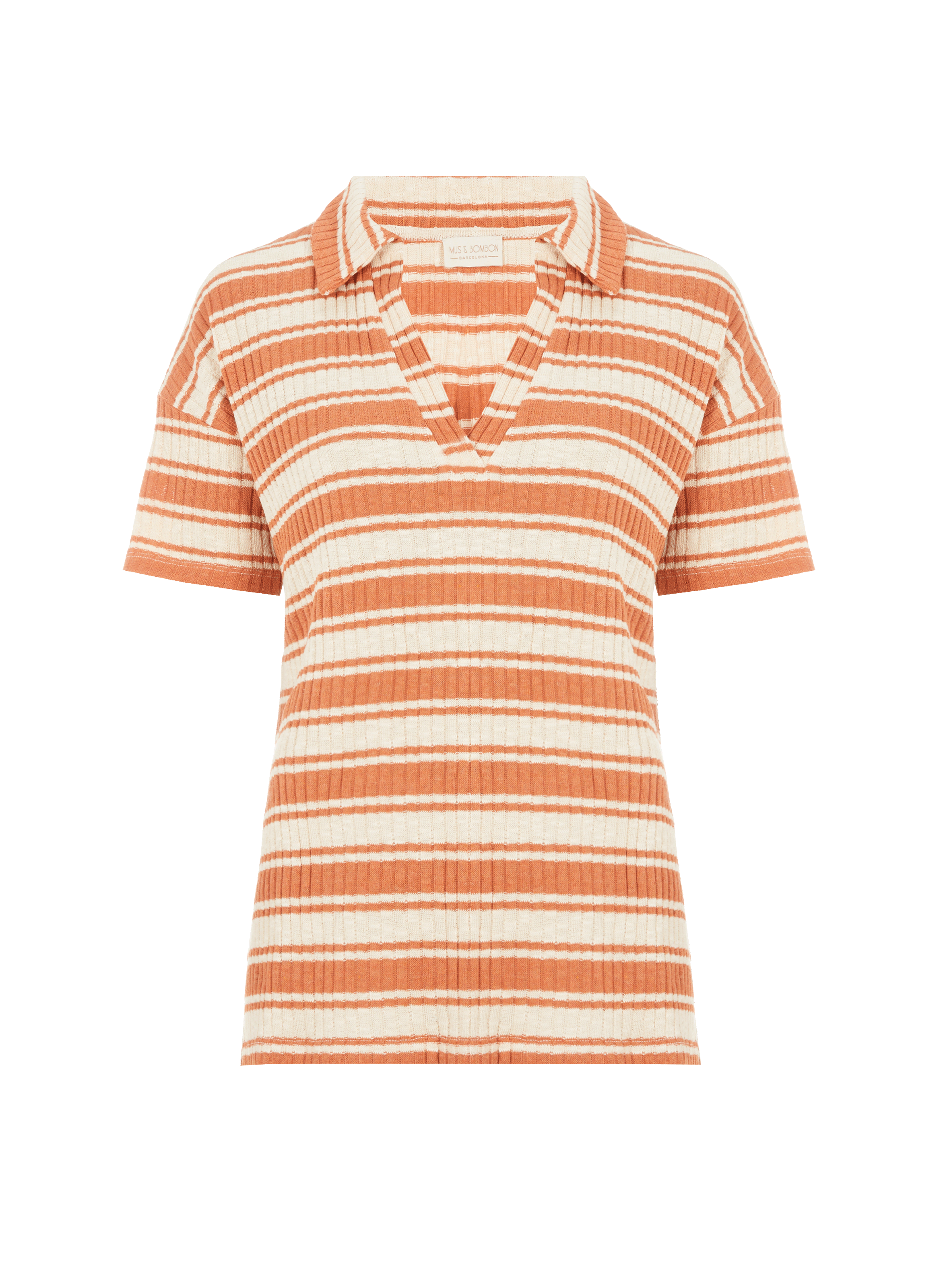 T-shirt polo rayé en coton mélangé
