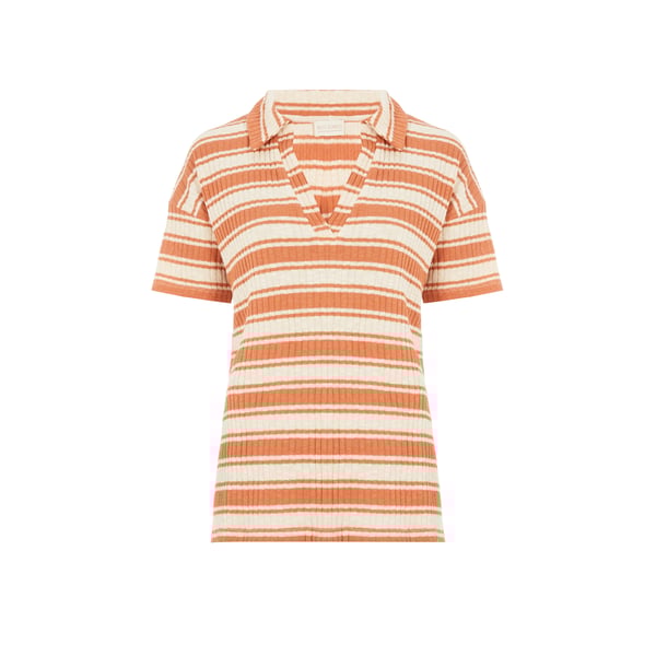 T-shirt polo rayé en coton mélangé