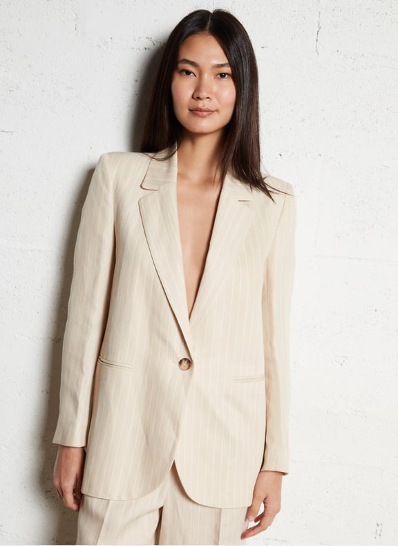 Blazer droit rayé poy Beige by BA&SH BA&SH Blazer droit rayé poy Beige