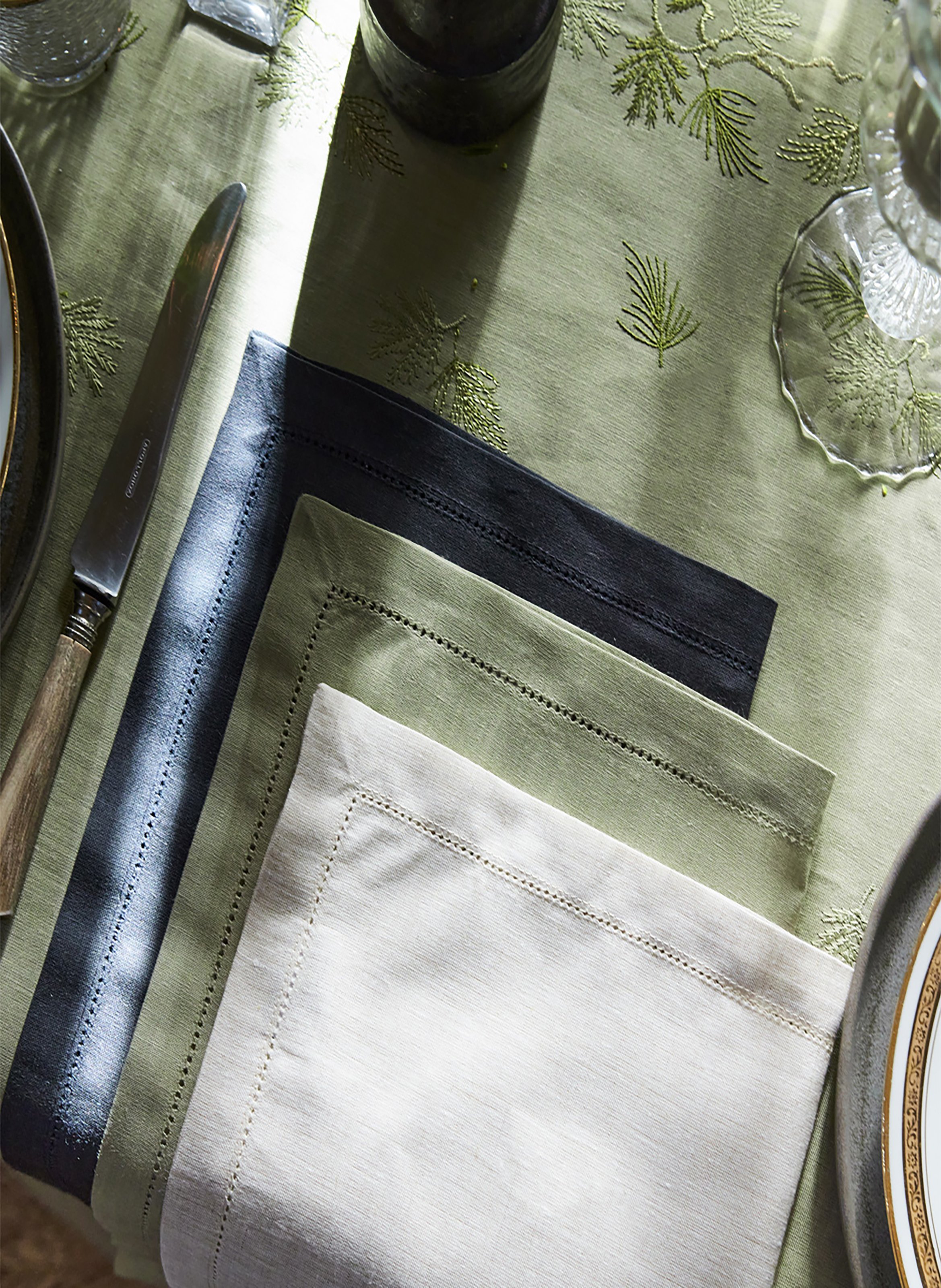 Nappe imprimée en lin, ramage ALEXANDRE TURPAULT Vert