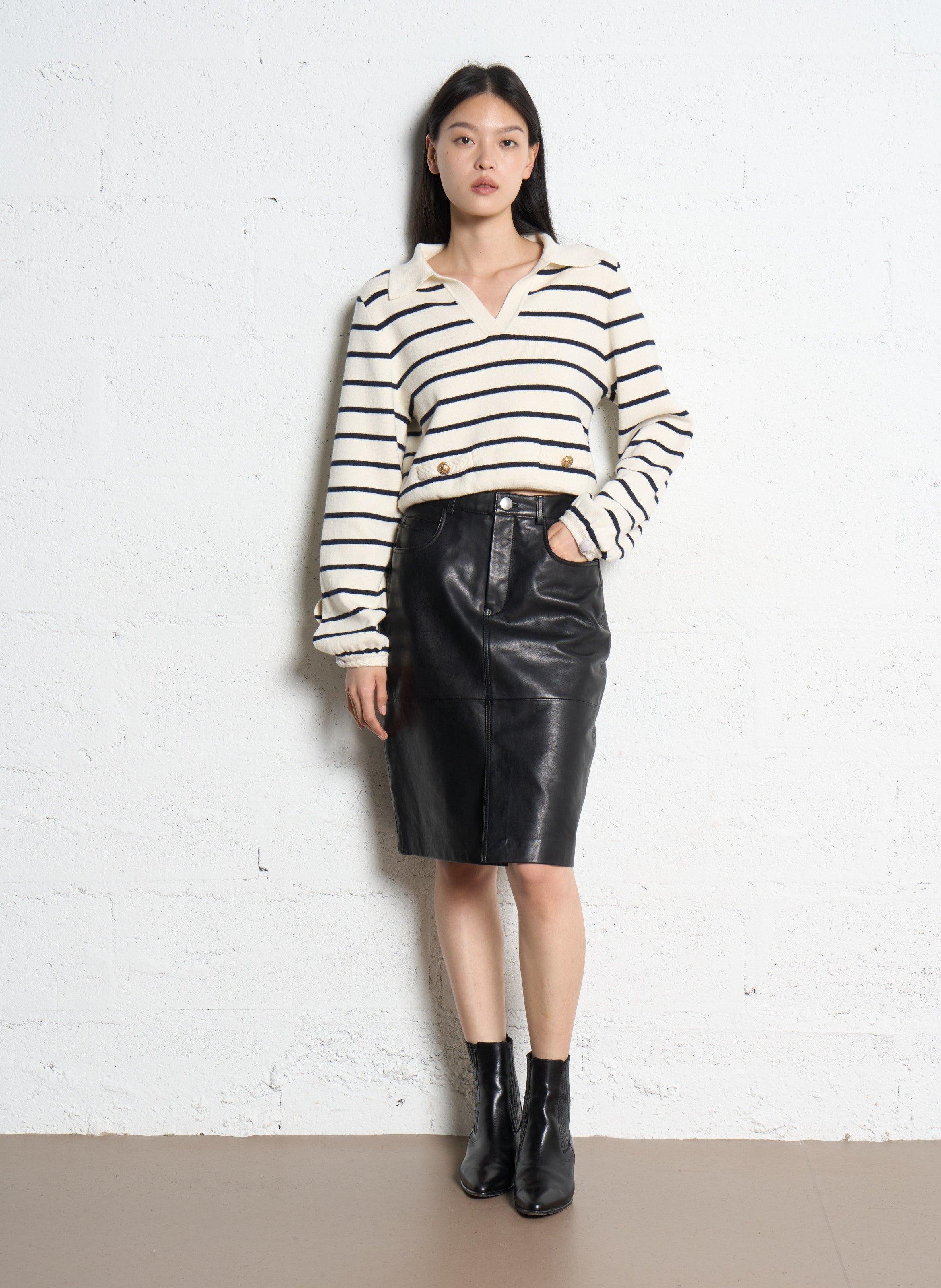 Pull droit à rayures et poches fantaisies IKKS Blanc