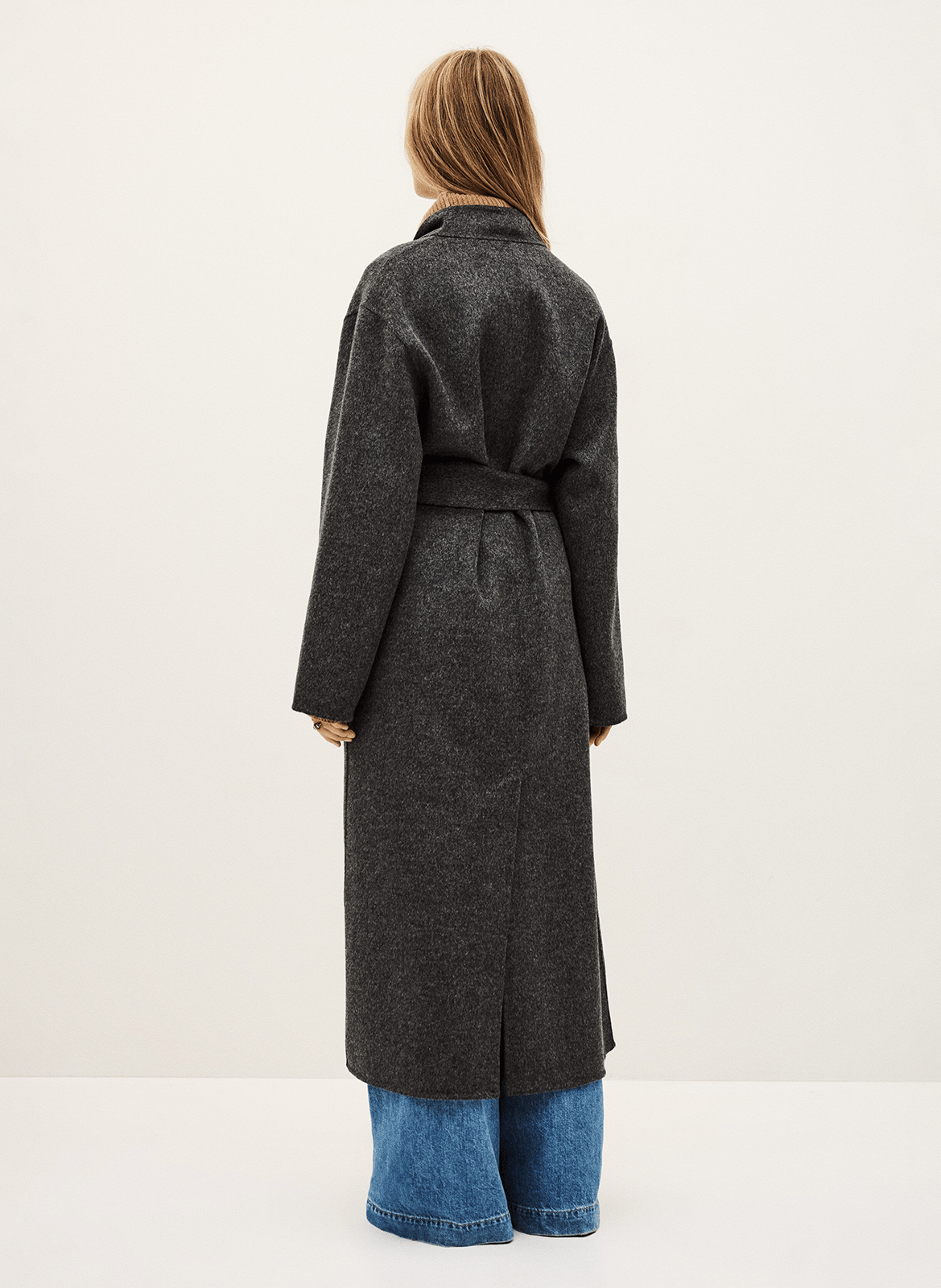 Long manteau col v en laine mélangée kay BA&SH Noir