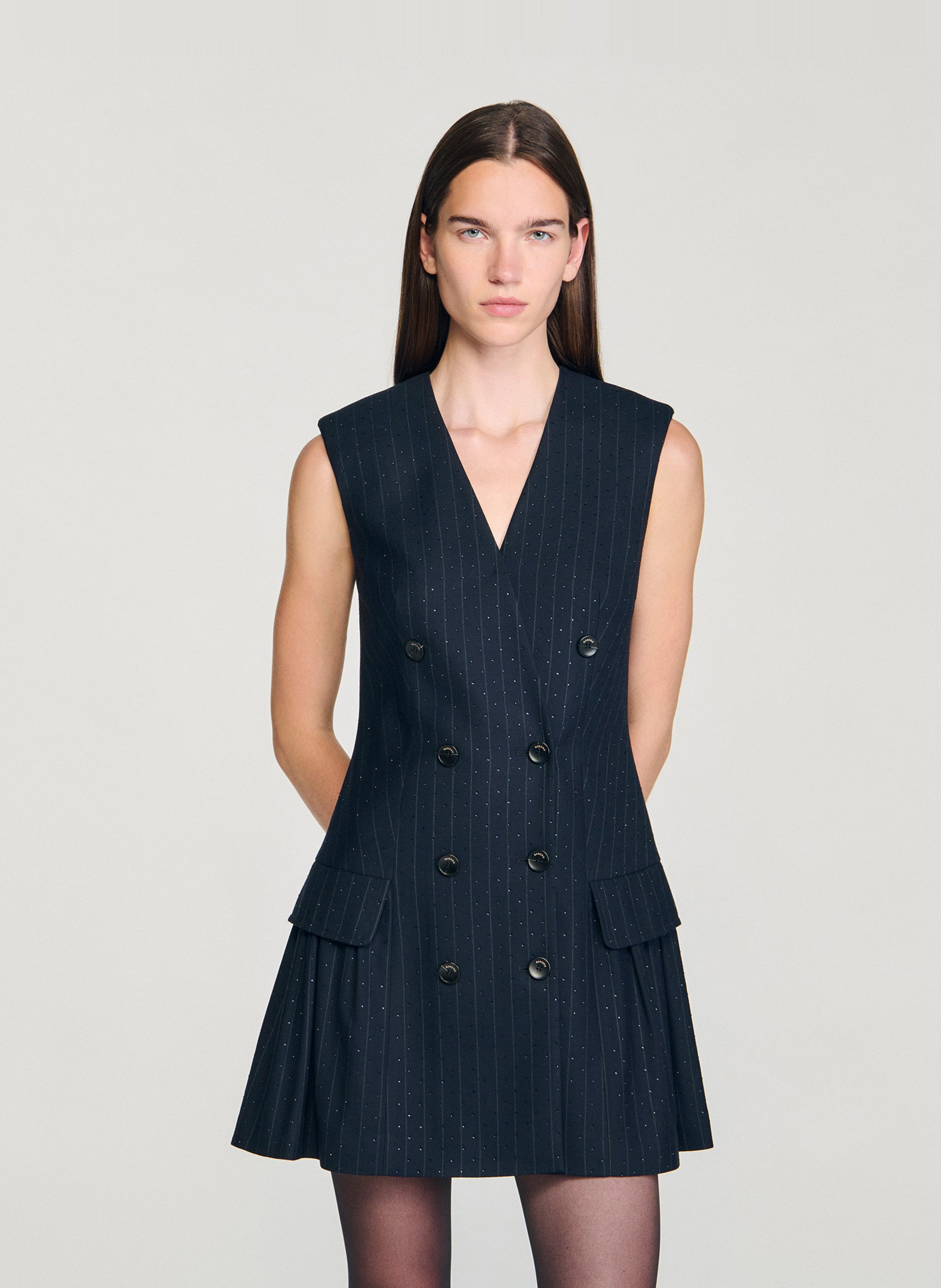 Robe col v en laine mélangée SANDRO Bleu