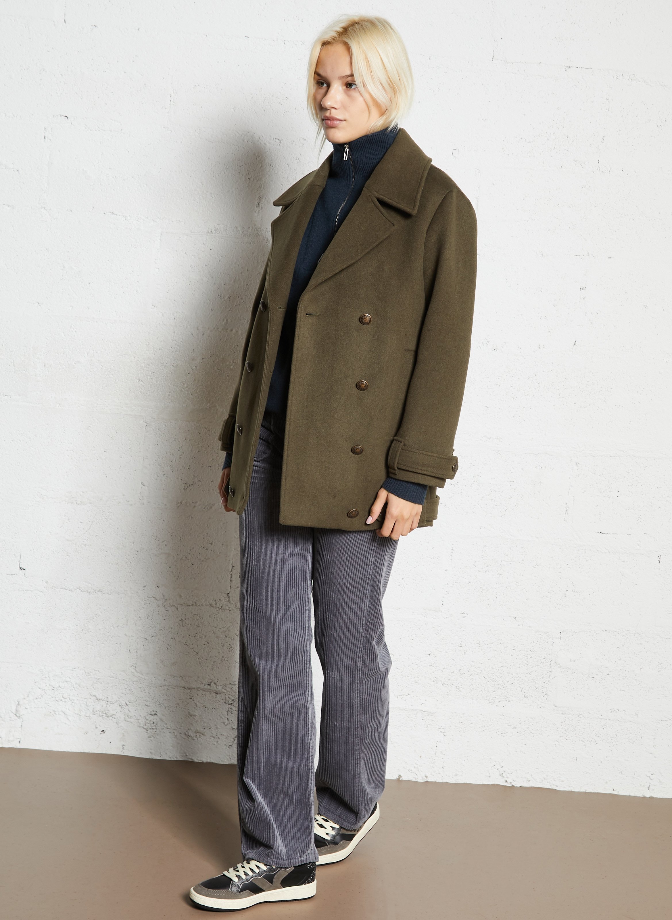 Manteau droit boutonné uni fletcher MAISON 123 Kaki