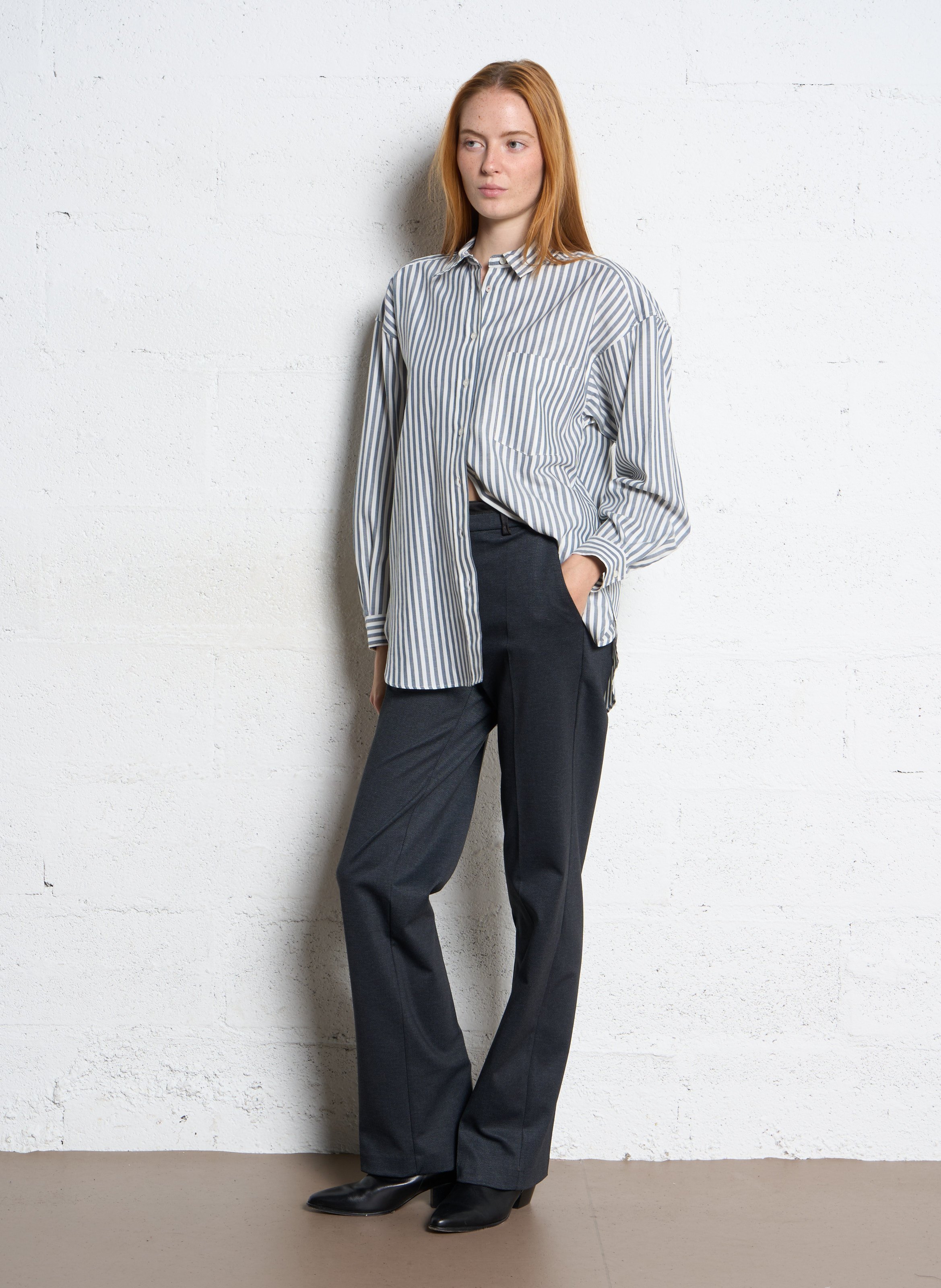 Chemise oversize col classique rayée en coton IKKS Bleu