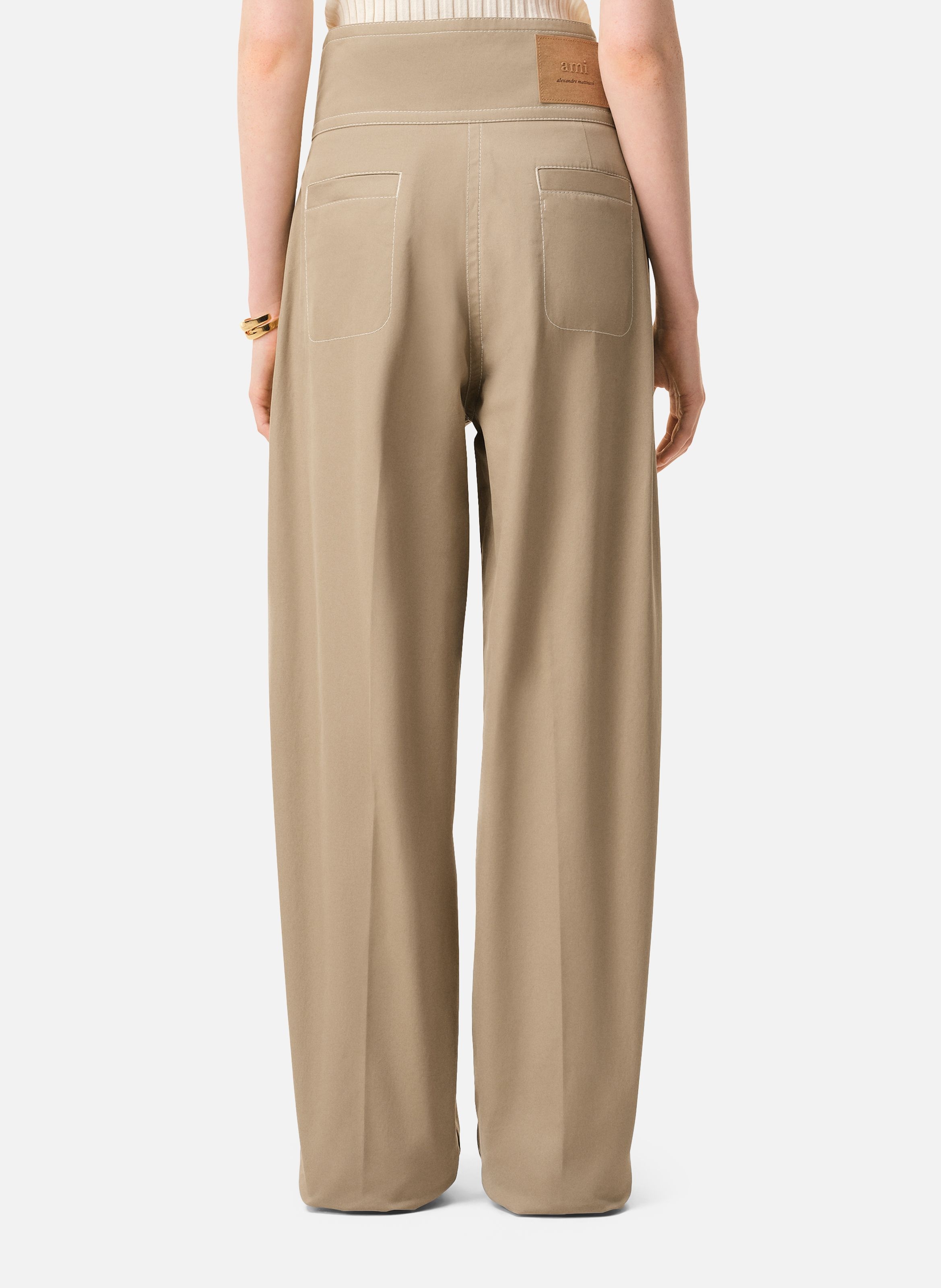Pantalon à ceinture portefeuille en coton AMI PARIS Beige