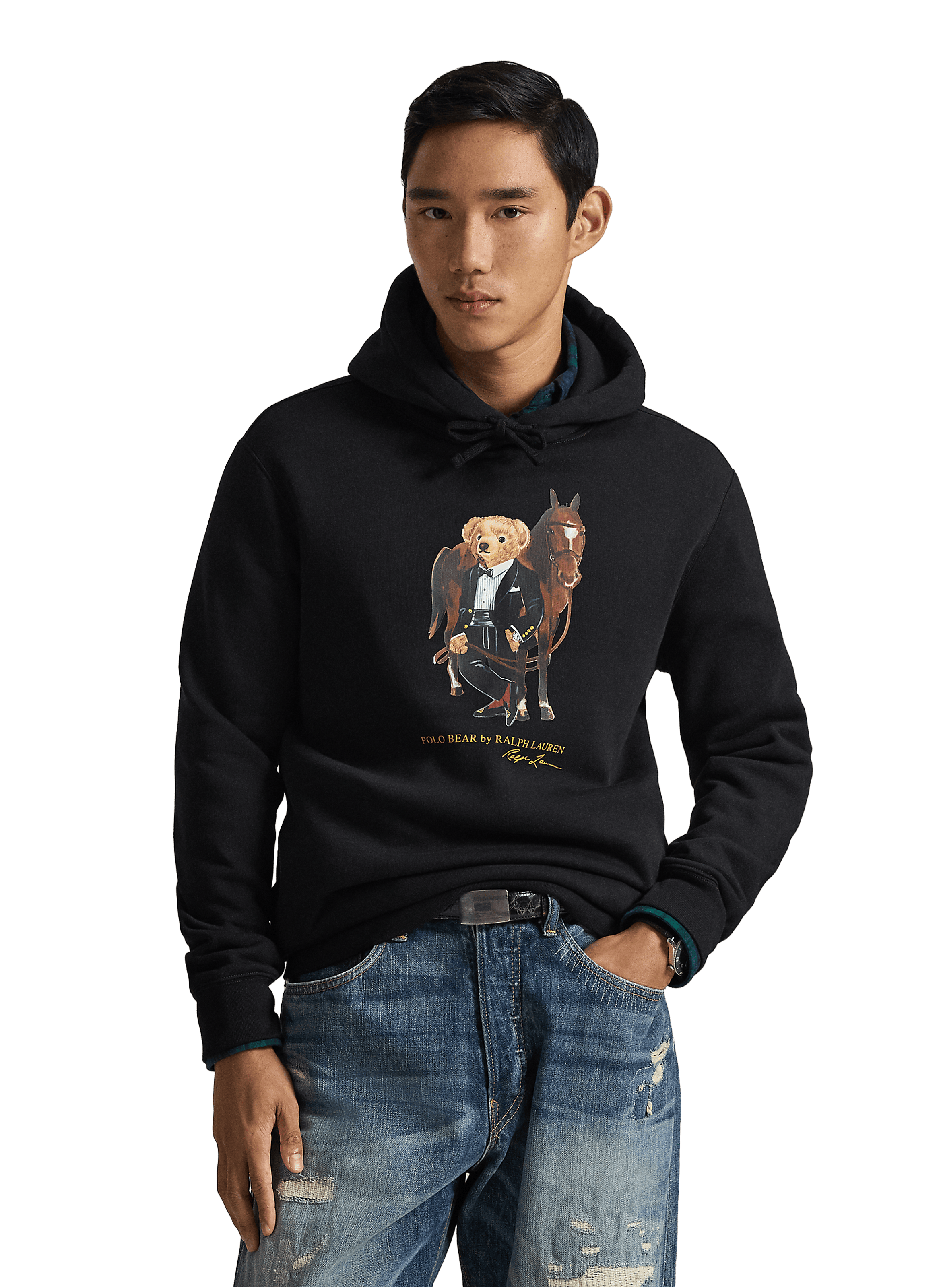 Sweat à capuche avec imprimé en coton mélangé POLO RALPH LAUREN Noir