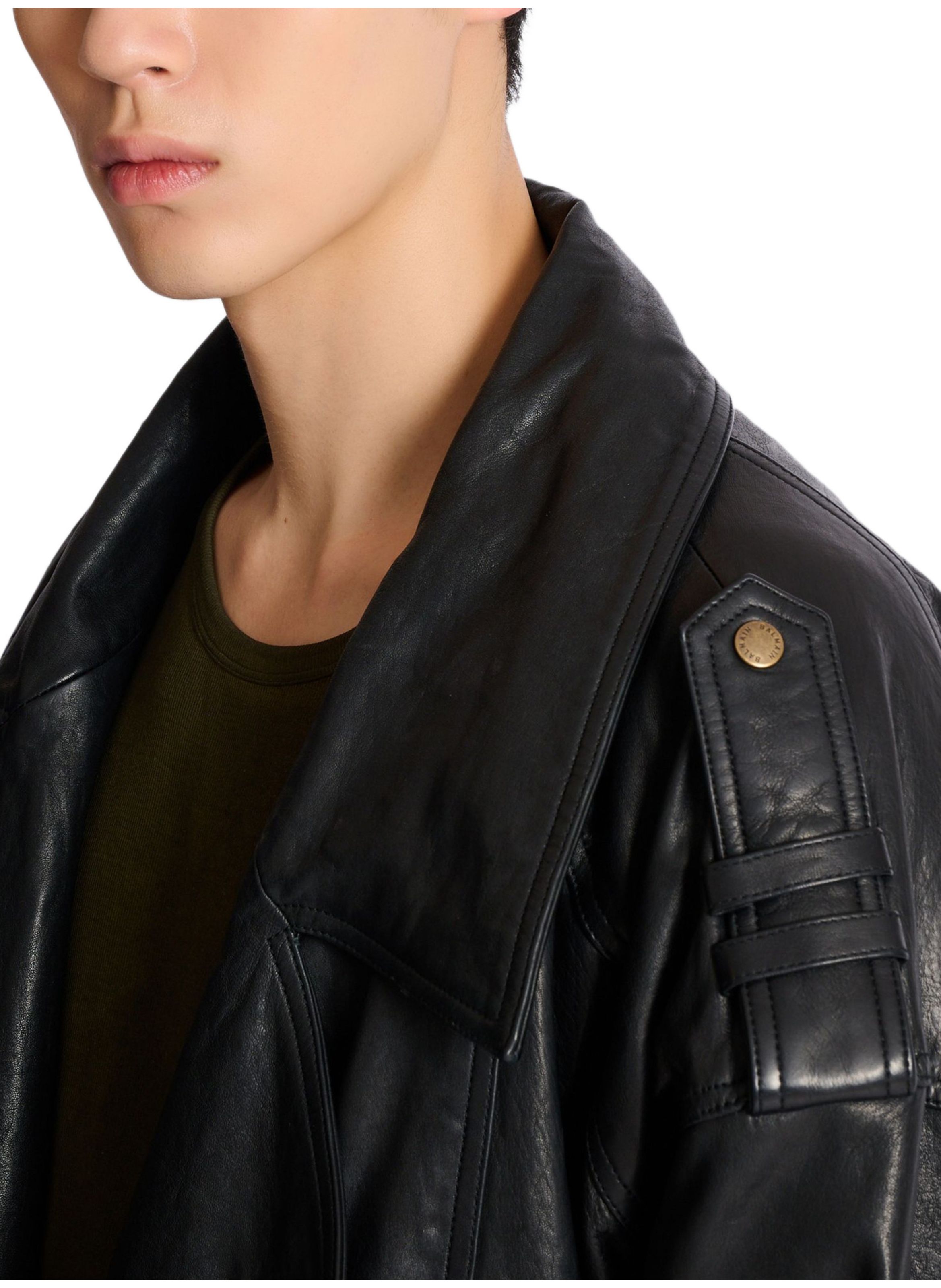 Veste biker en cuir d’agneau BALMAIN Noir