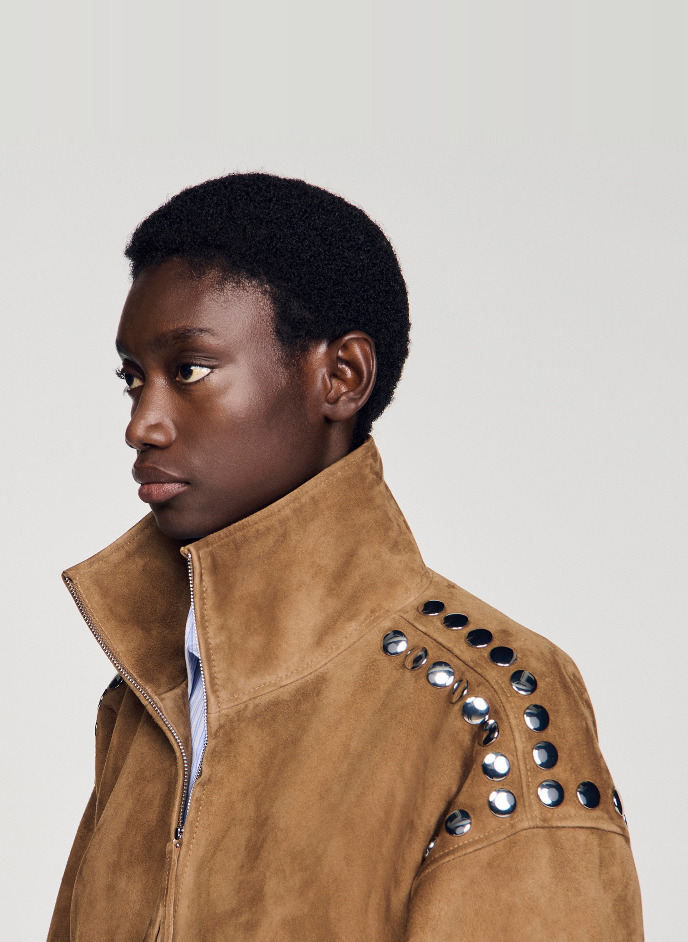 Blouson oversize en cuir SANDRO Marron