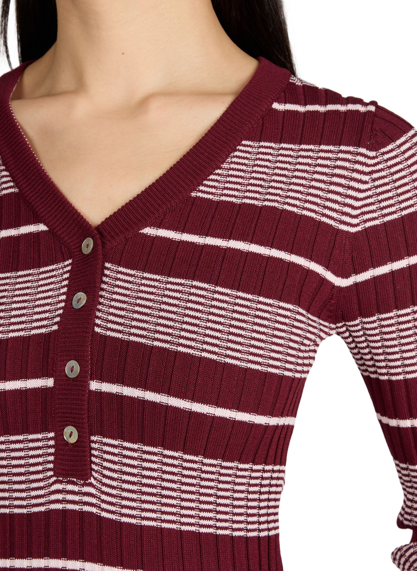 Pull à rayures col V TOPSHOP Rouge