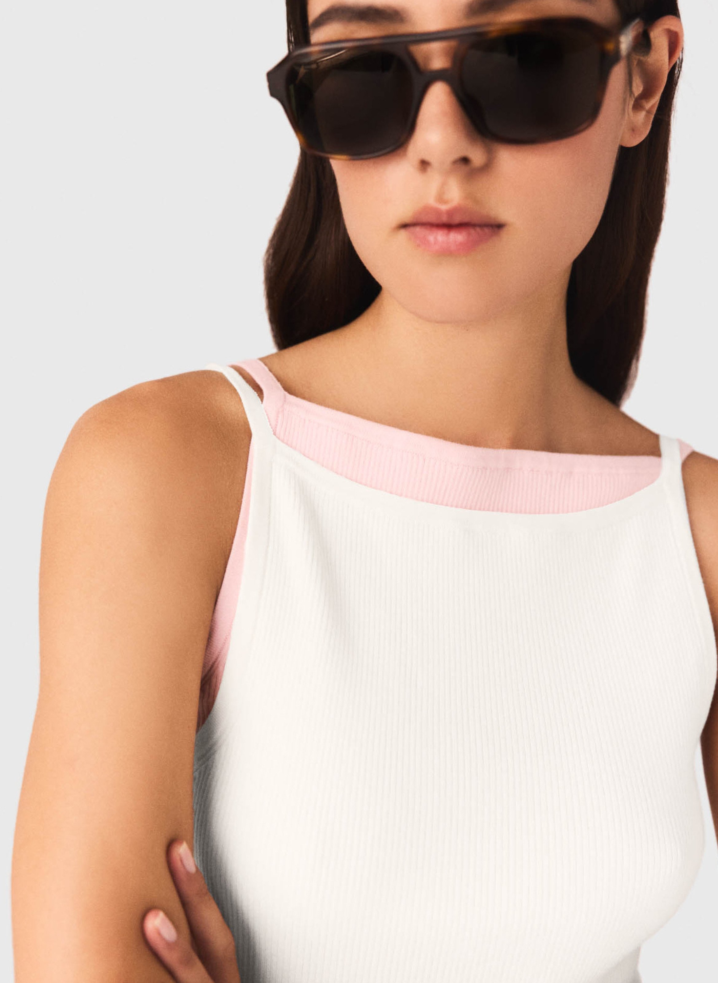 Top ajusté côtelé en coton mélangé MAJE Blanc