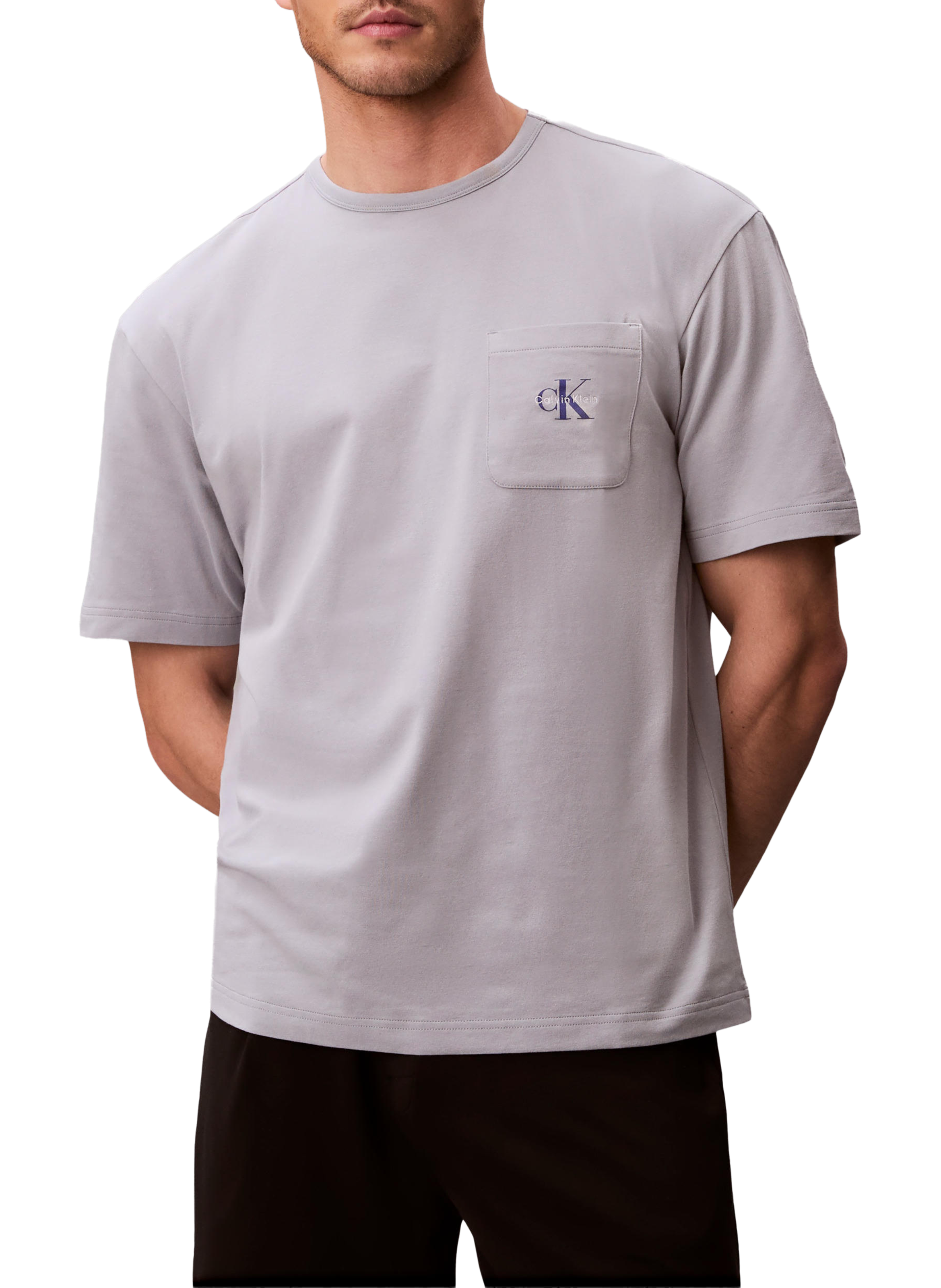 T-shirt col rond en coton mélangé CALVIN KLEIN Gris