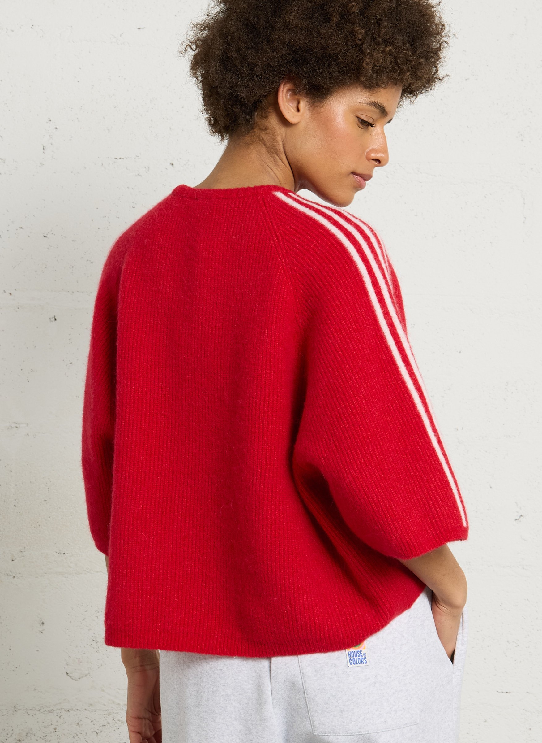 Pull ample col rond brodé en alpaga mélangé vitow AMERICAN VINTAGE Rouge