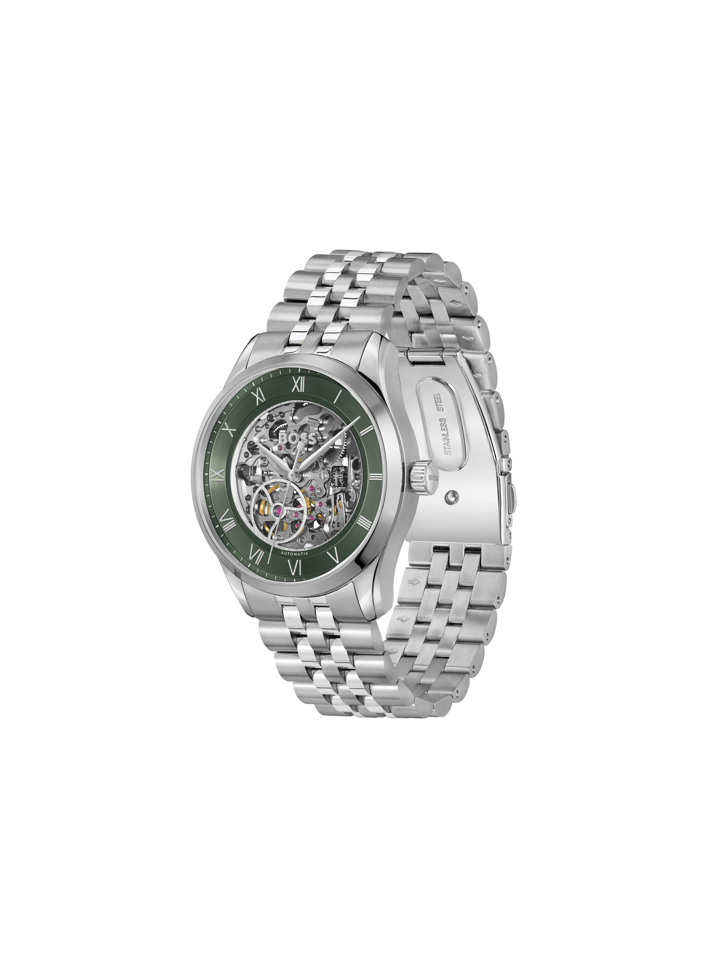 Montre automatique Principle Skeleton en acier inoxyable BOSS MONTRES Vert