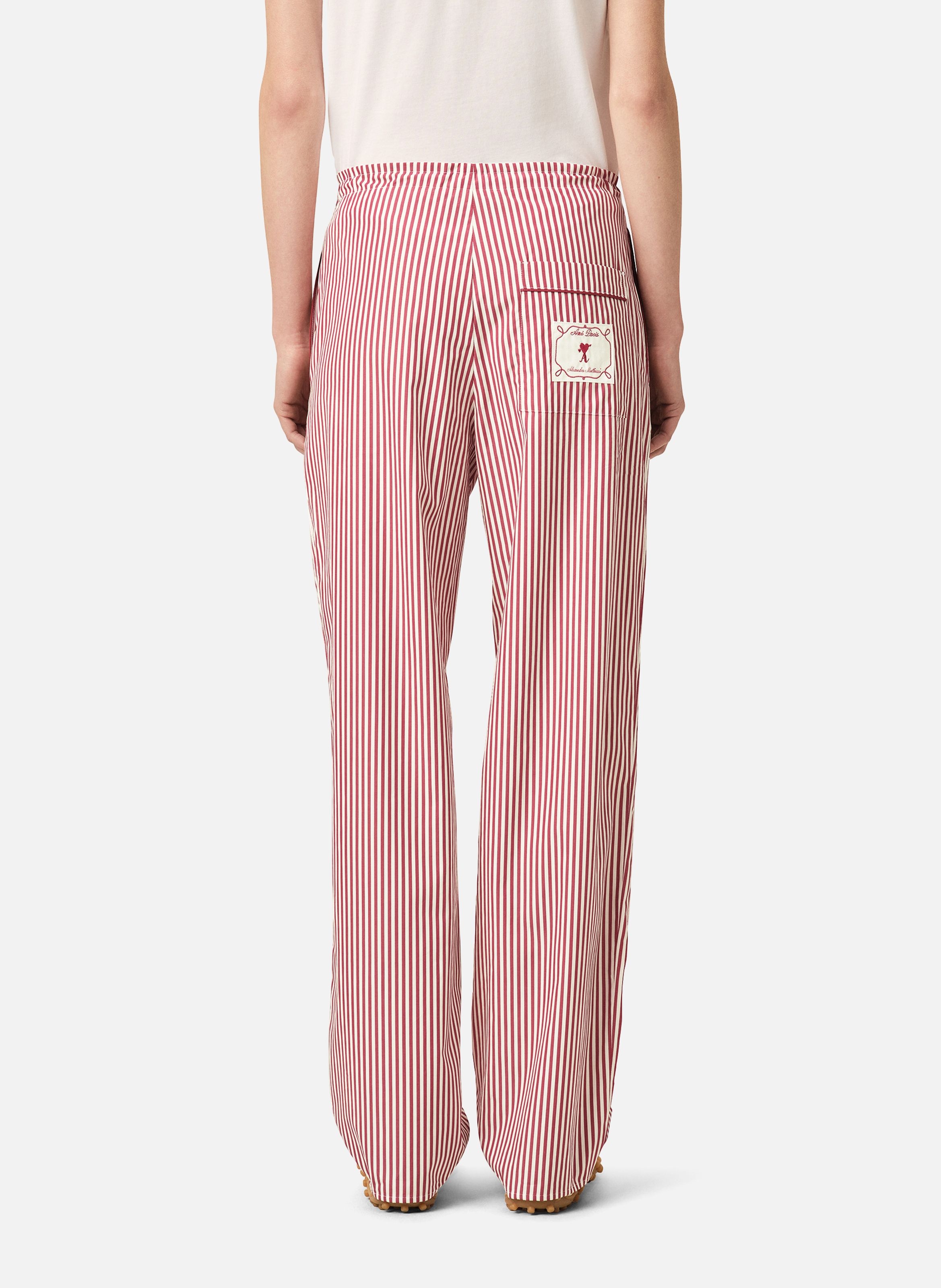 Pantalon taille élastiquée à rayures unisexe en coton AMI PARIS Blanc