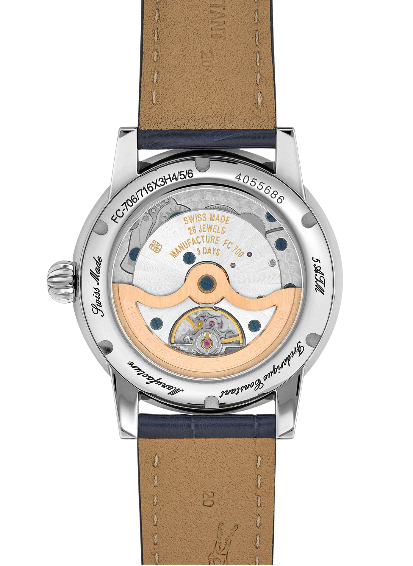 Montre automatique en cuir d'alligator FREDERIQUE CONSTANT Blanc