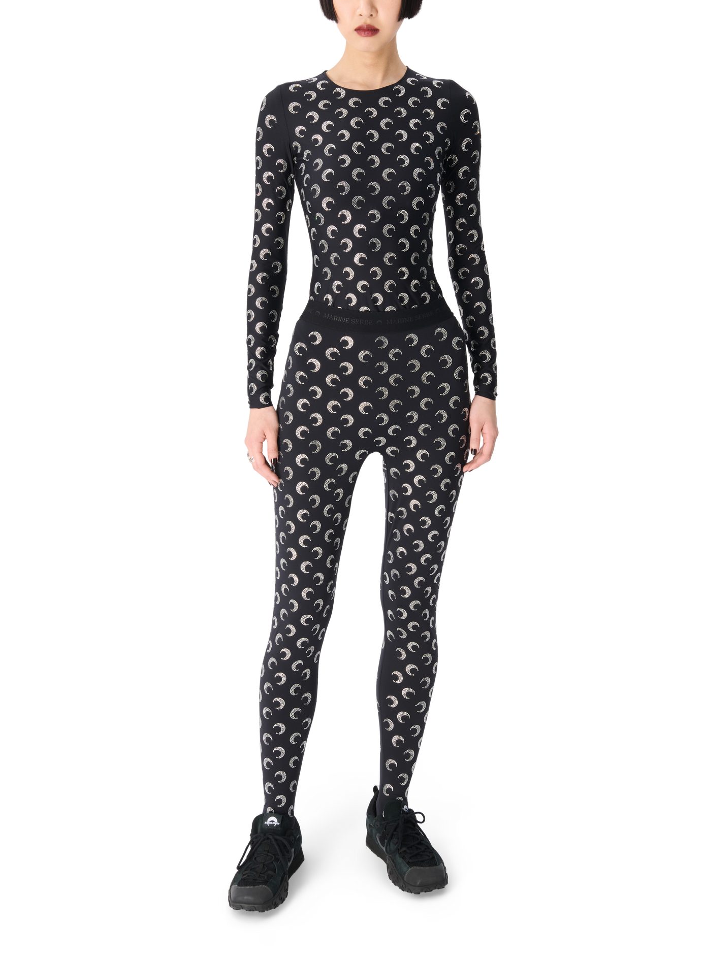 Top col rond manches longues moon strass en jersey MARINE SERRE Noir