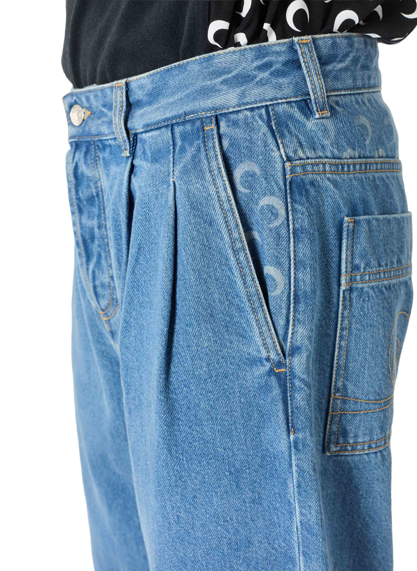 Jean ample à pinces en denim bleu clair et coton biologique MARINE SERRE Bleu