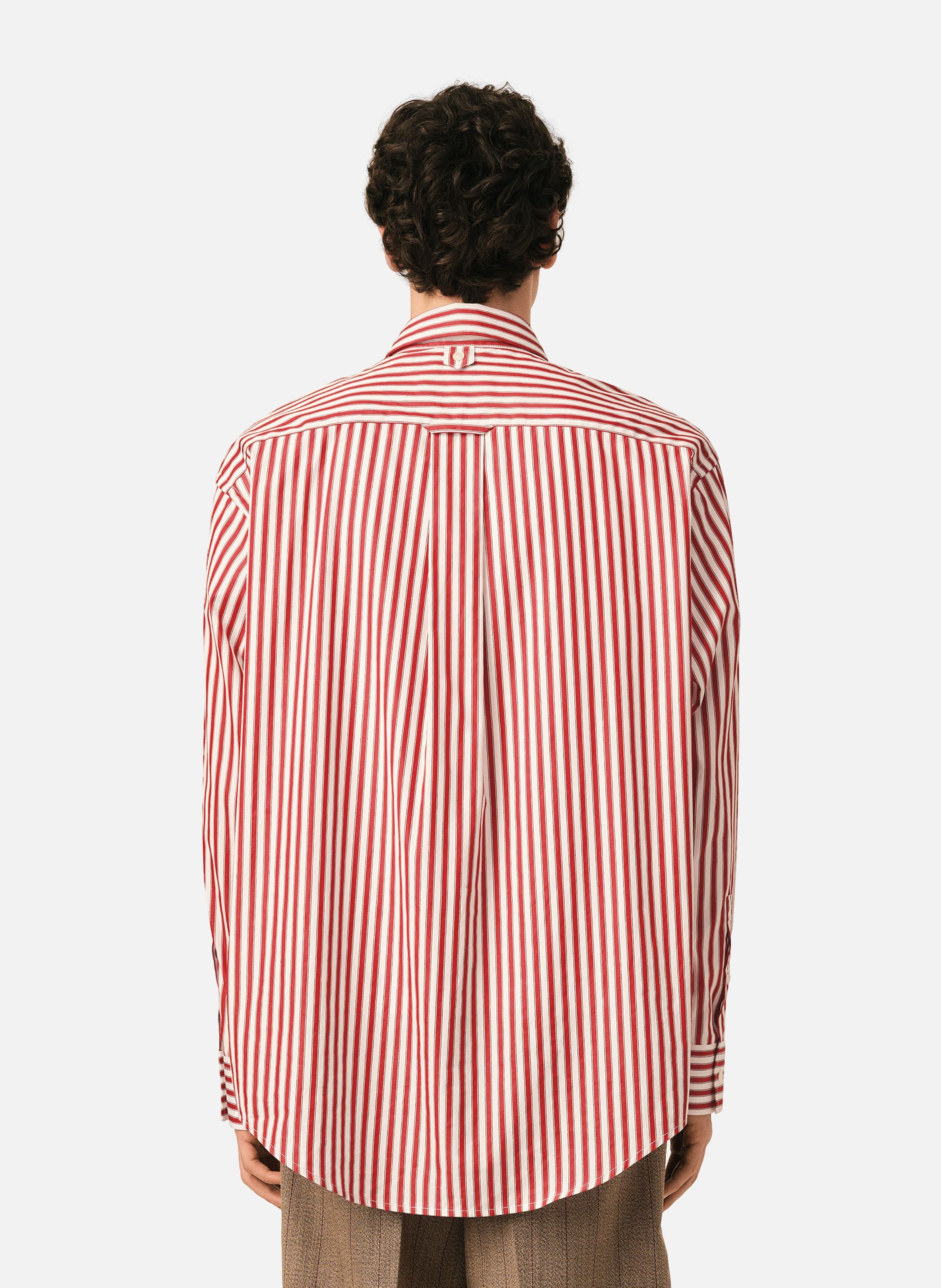 Chemise large rayée unisexe en coton ami de coeur embossé AMI PARIS Rouge