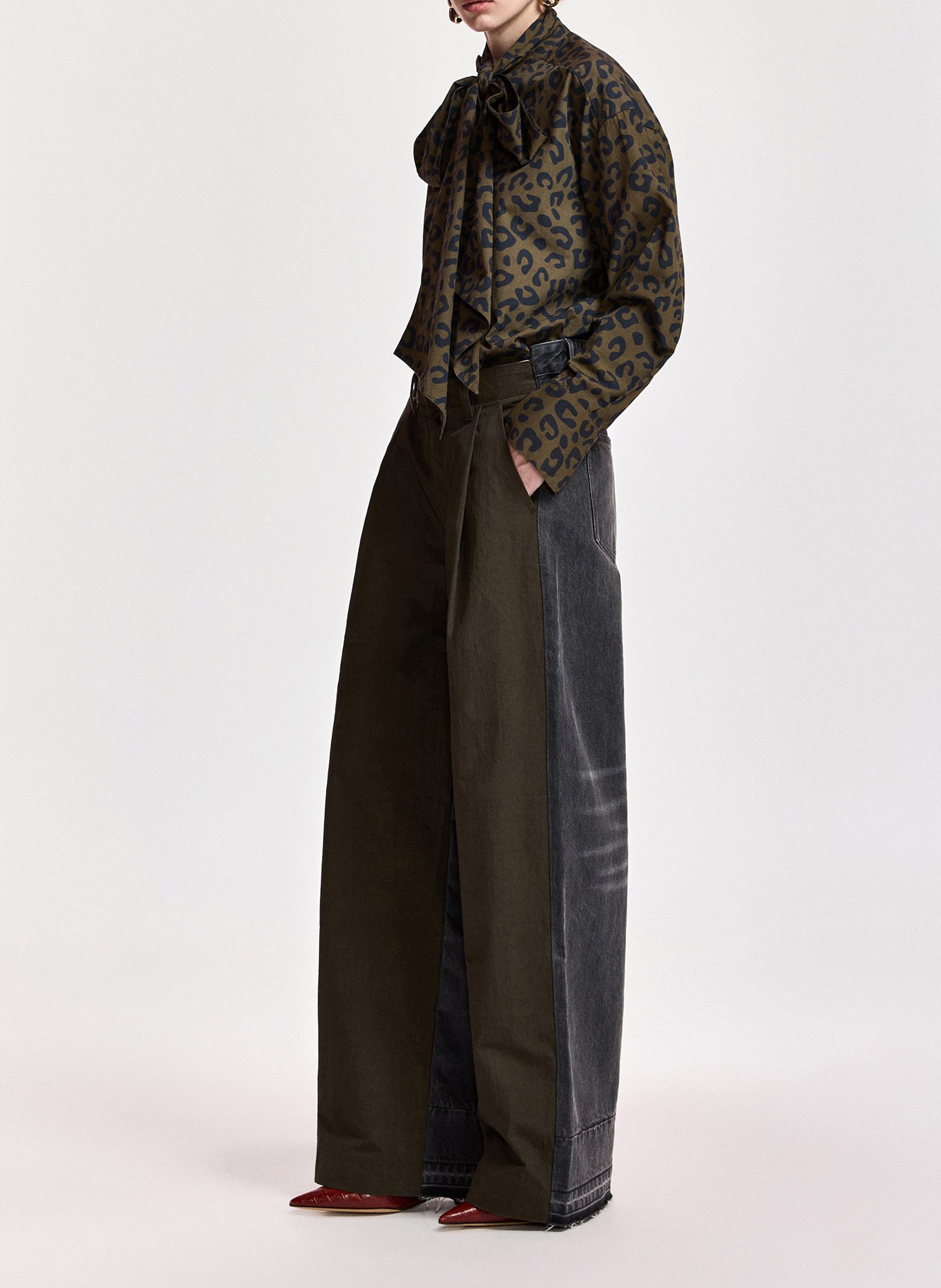 Pantalon large bi-matière en coton mélangé krisp ESSENTIEL ANTWERP Vert
