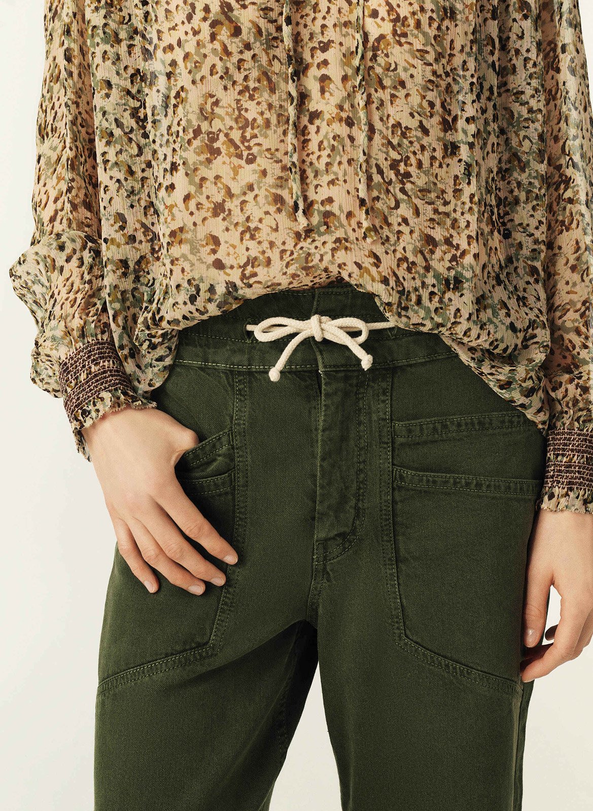 Pantalon droit en coton mélangé fima BA&SH Kaki