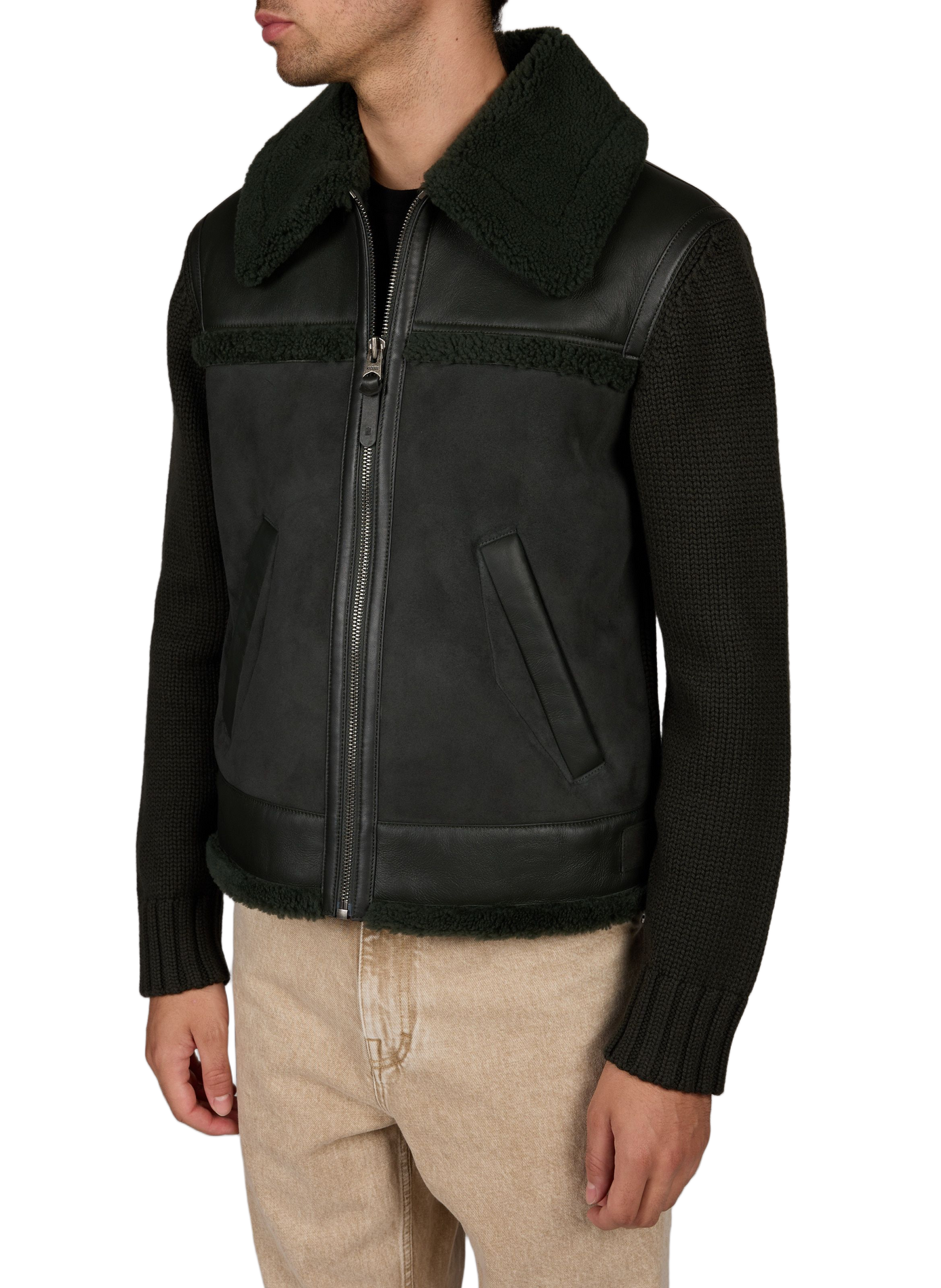 Jacke mit klassischem Kragen aus Leder und Wolle | Grun MACKAGE Herren