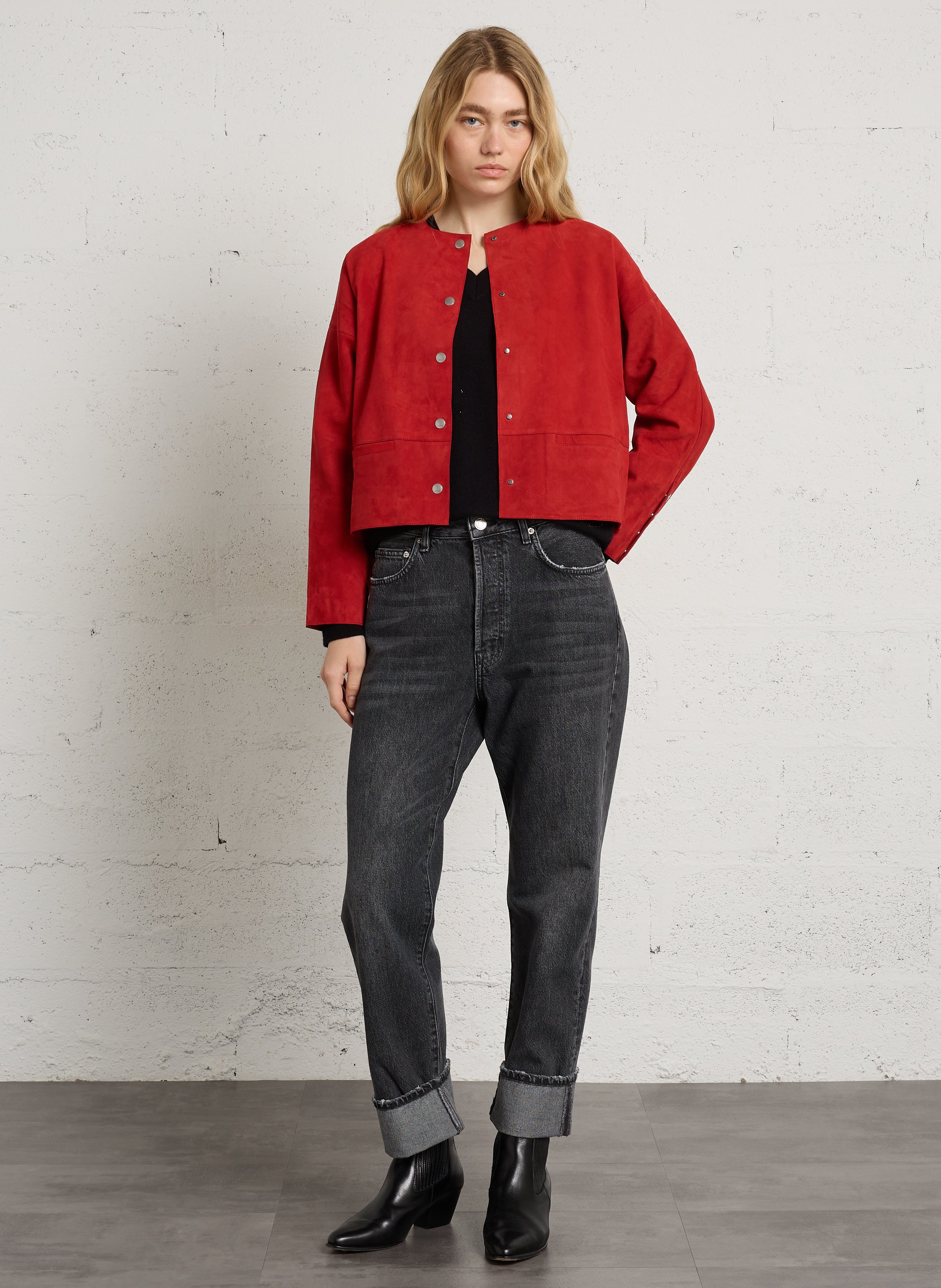 Veste en cuir oversize IKKS Rouge