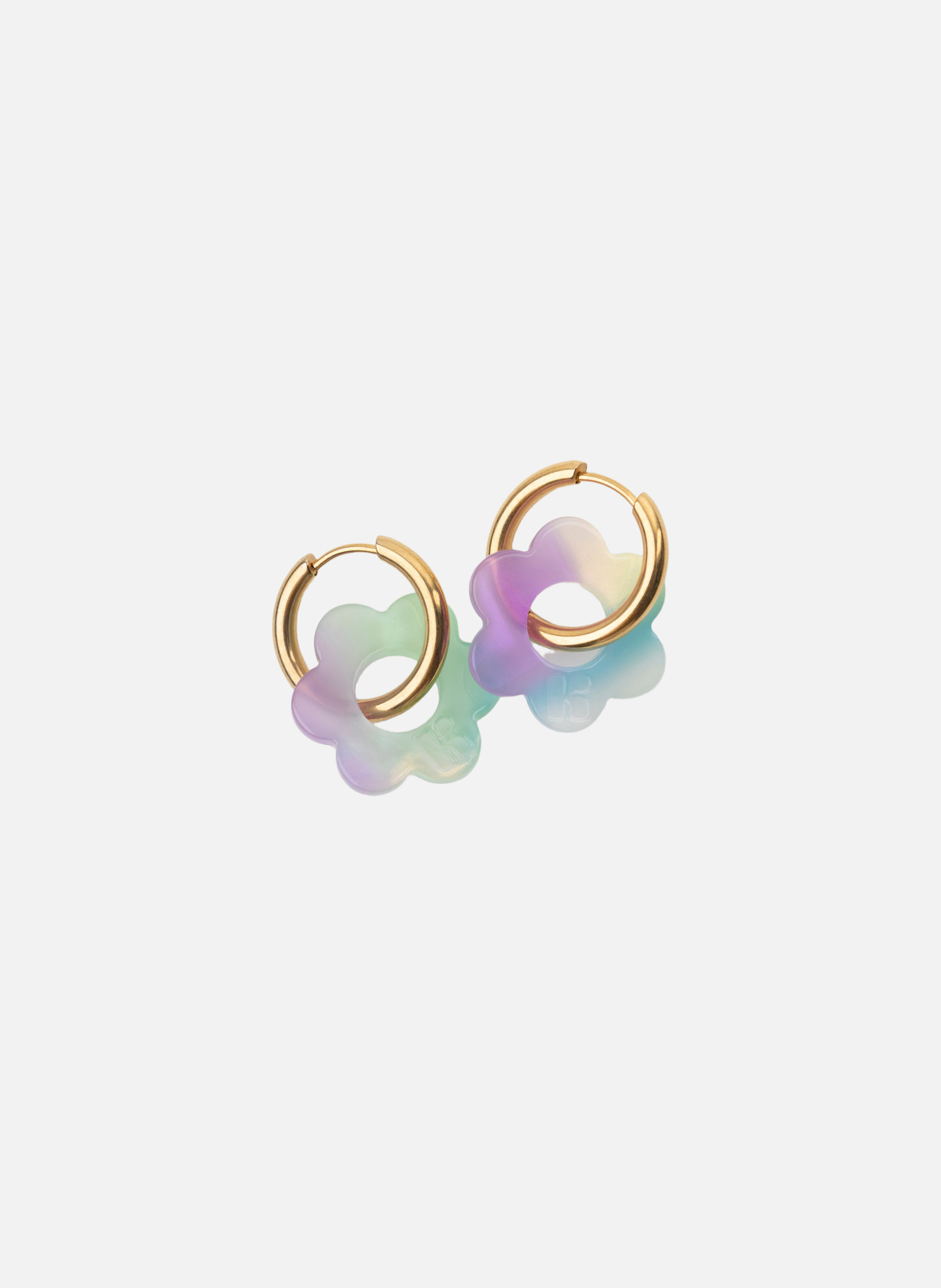 Boucles d'oreilles Baby Fleurette avec anneaux en acier inoxydable argenté | Multicolore KURAGE GINZA Montres et Bijoux