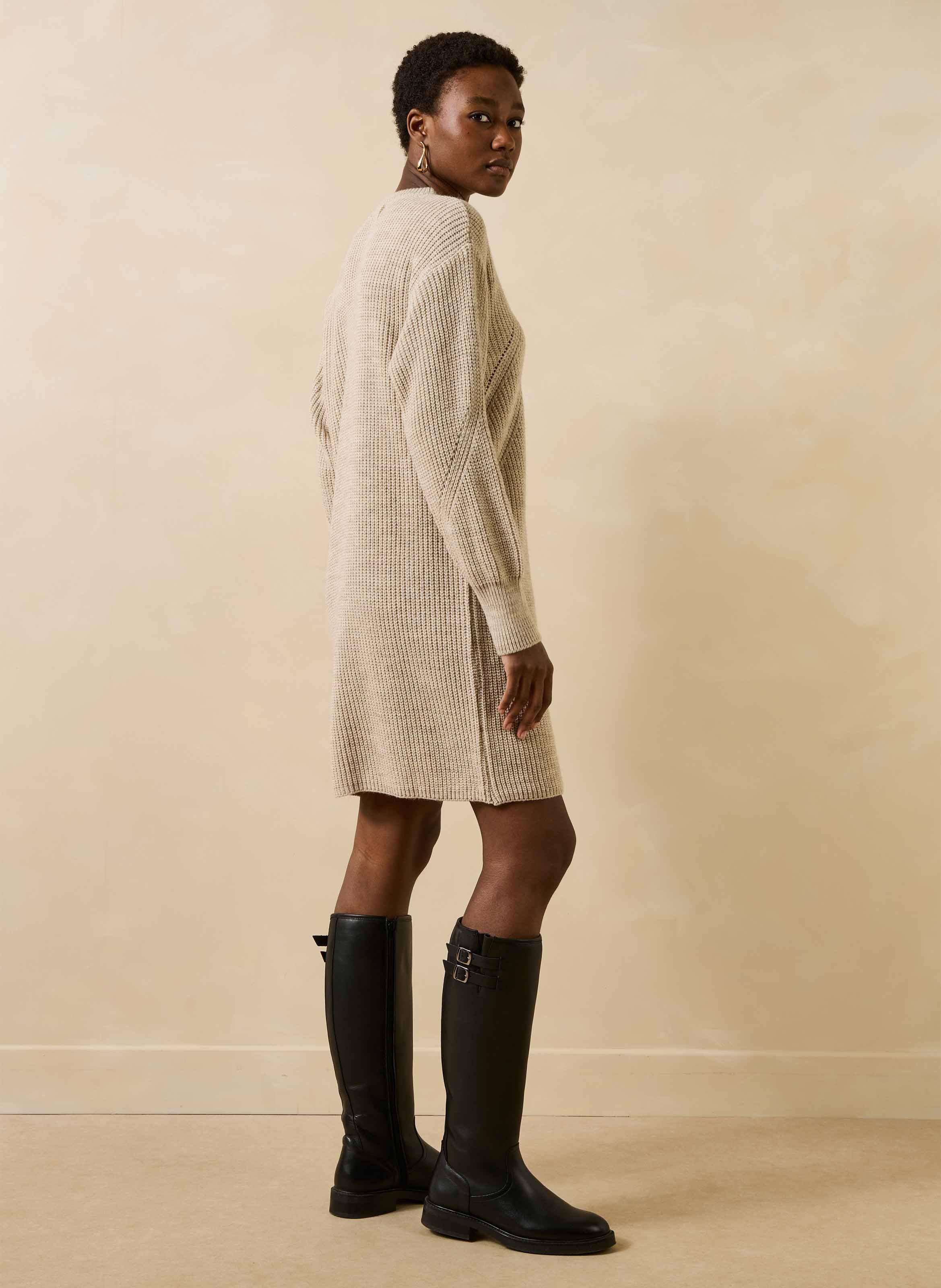 Gebreide jurk met ronde hals LA FEE MARABOUTEE Beige