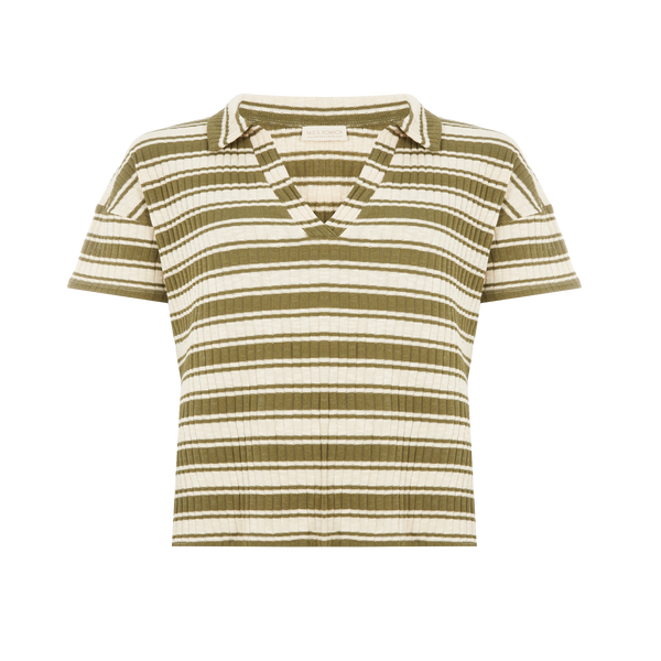 t-shirt polo rayé en coton mélangé