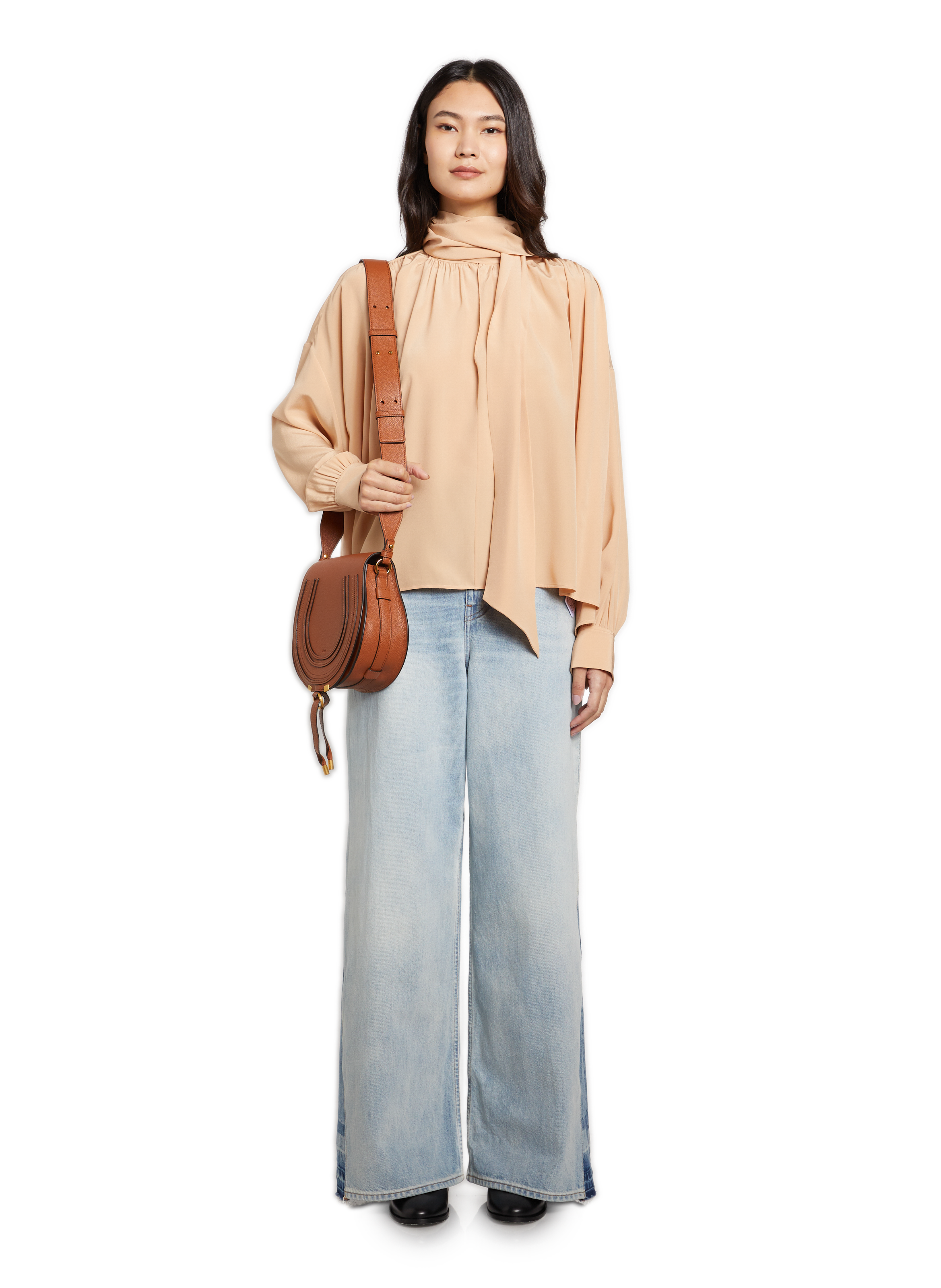 Blouse lavallière asymétrique en soie CHLOÉ Marron