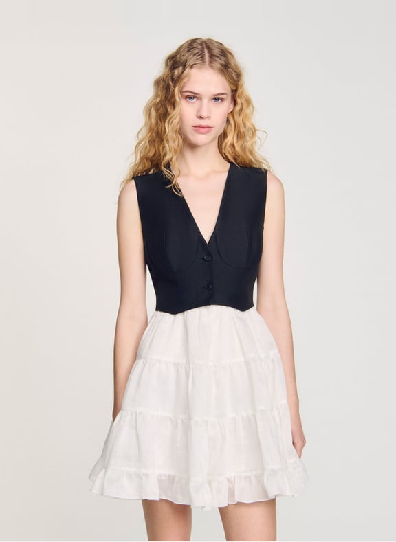 Robe courte bicolore à volants Noir by SANDRO SANDRO Robe courte bicolore à volants Noir