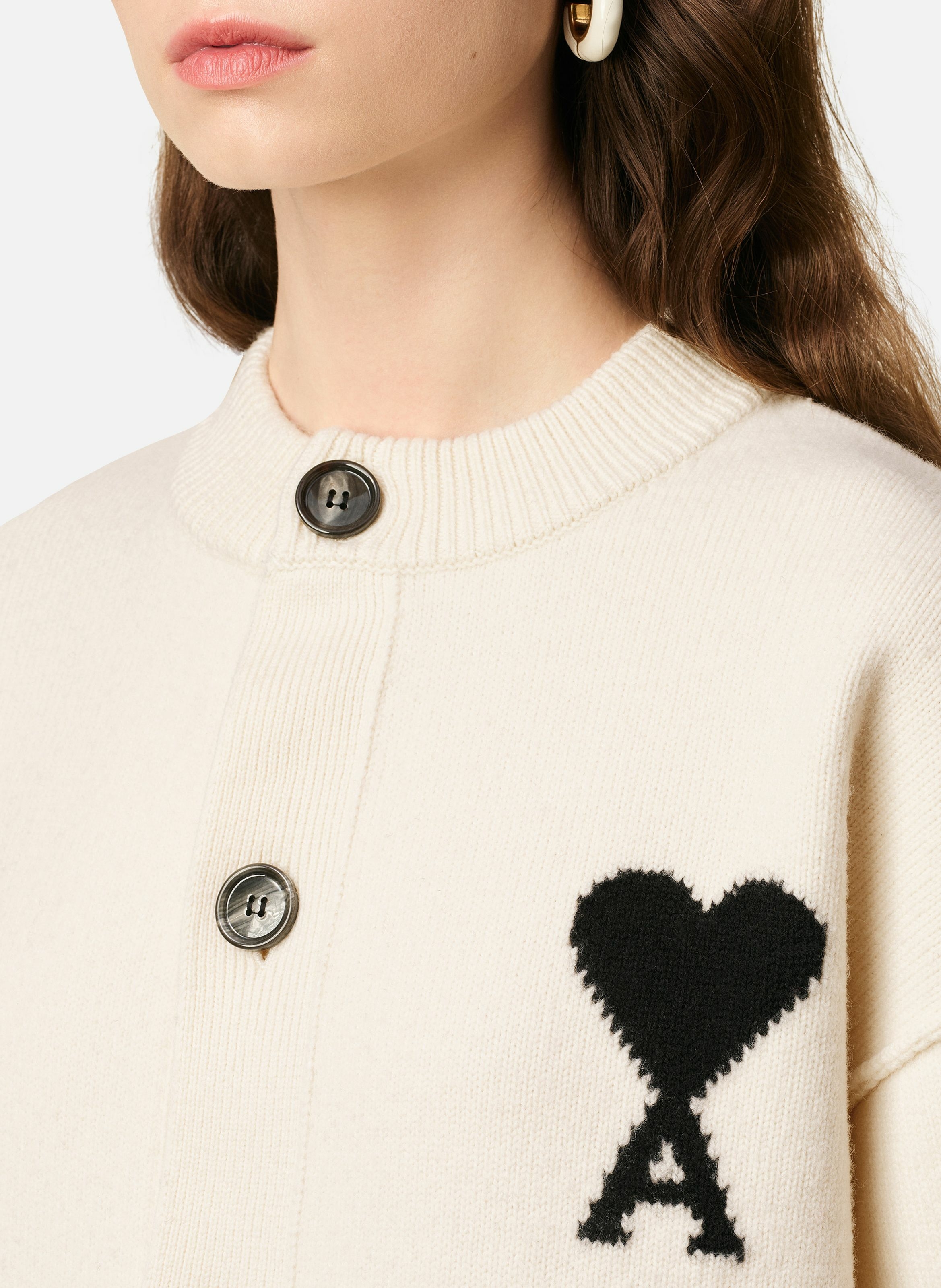 Cardigan ami de coeur en laine unisexe AMI PARIS Blanc