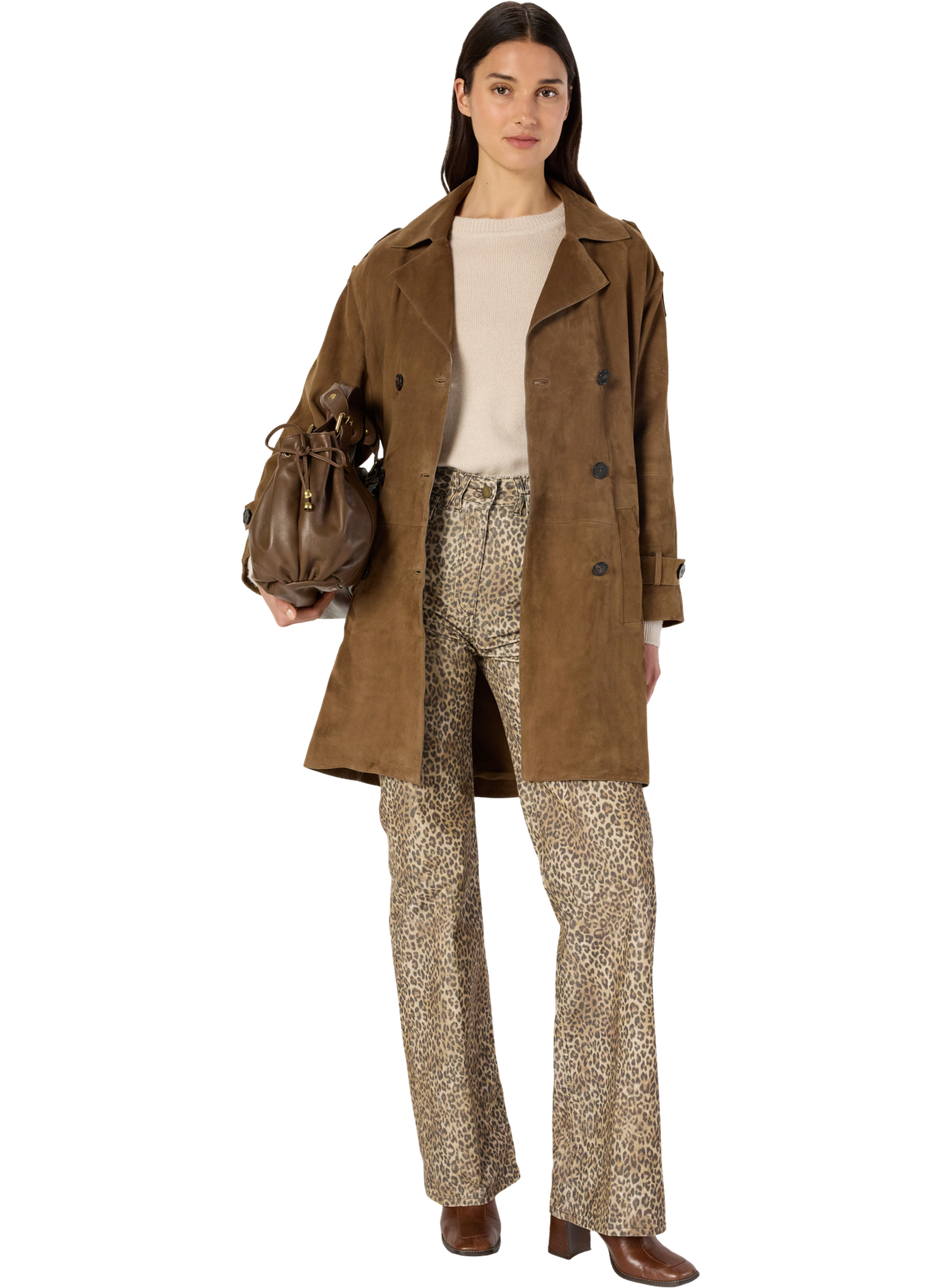 Manteau en cuir velours - manon GERARD DAREL Marron