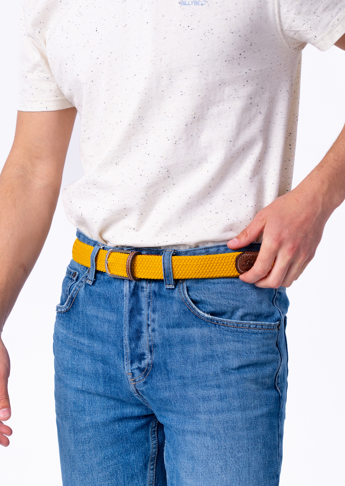 Ceinture tressée élastique unie Jaune