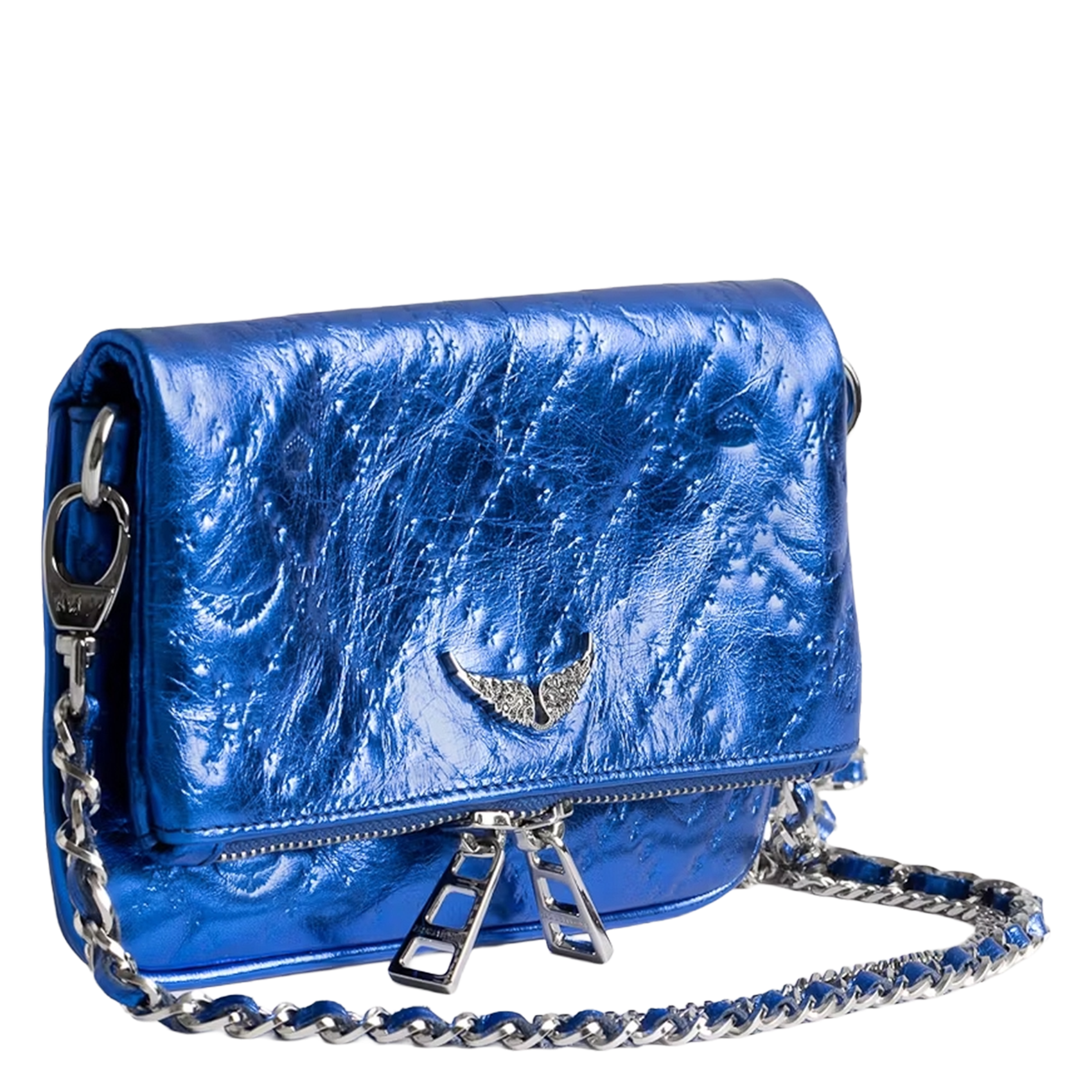 Sac bandoulière en cuir métallisé rock nano ZADIG&VOLTAIRE Bleu