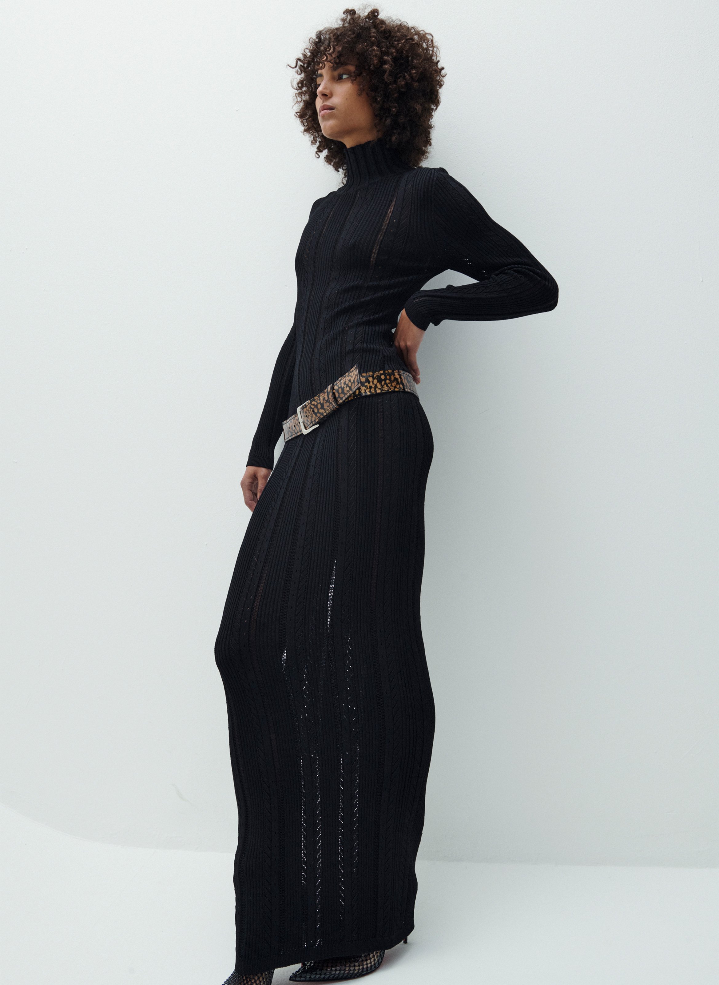 Robe longue tricotée à col roulé VAILLANT Noir