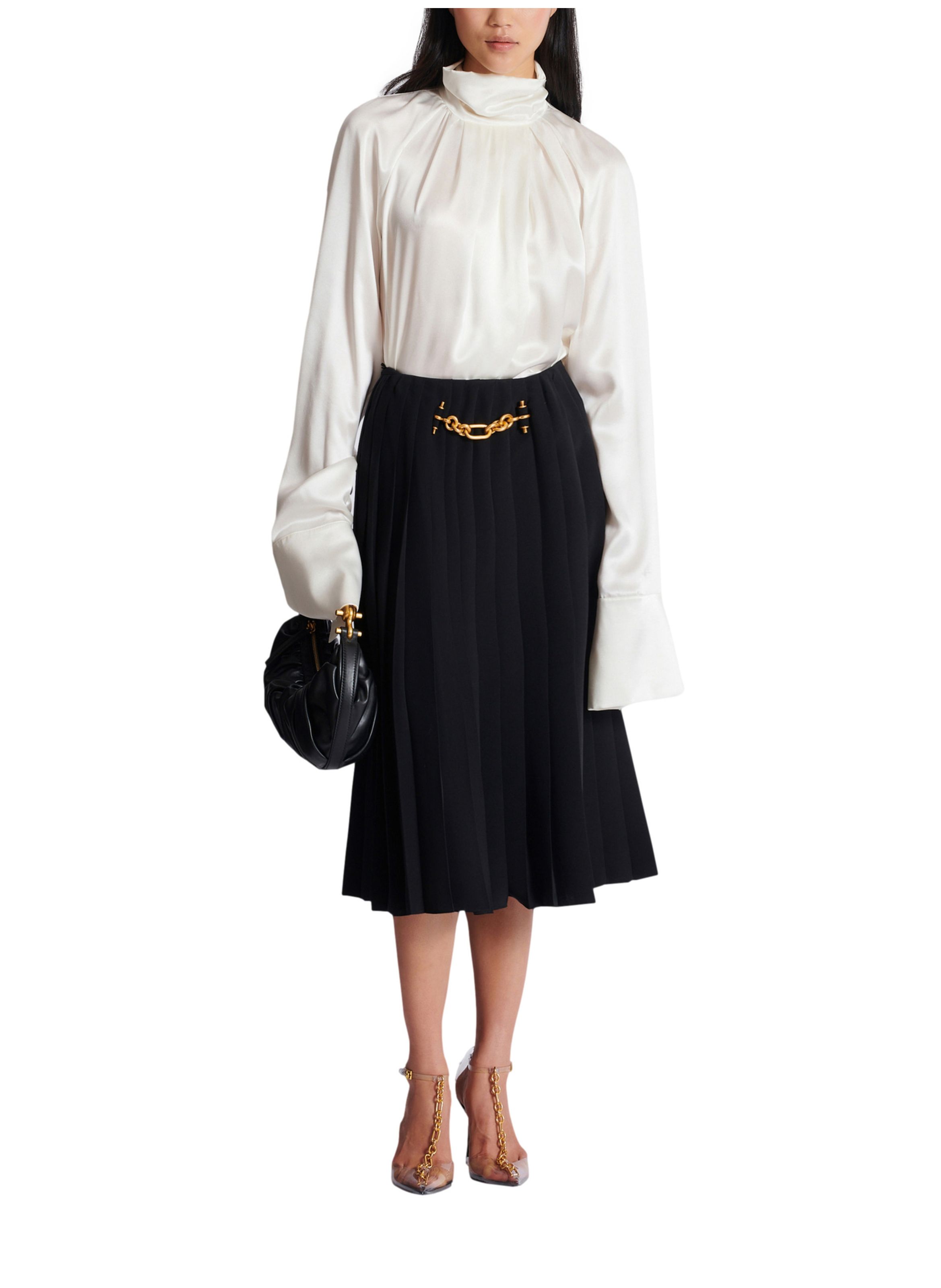 Blouse drapée en soie BALMAIN Blanc